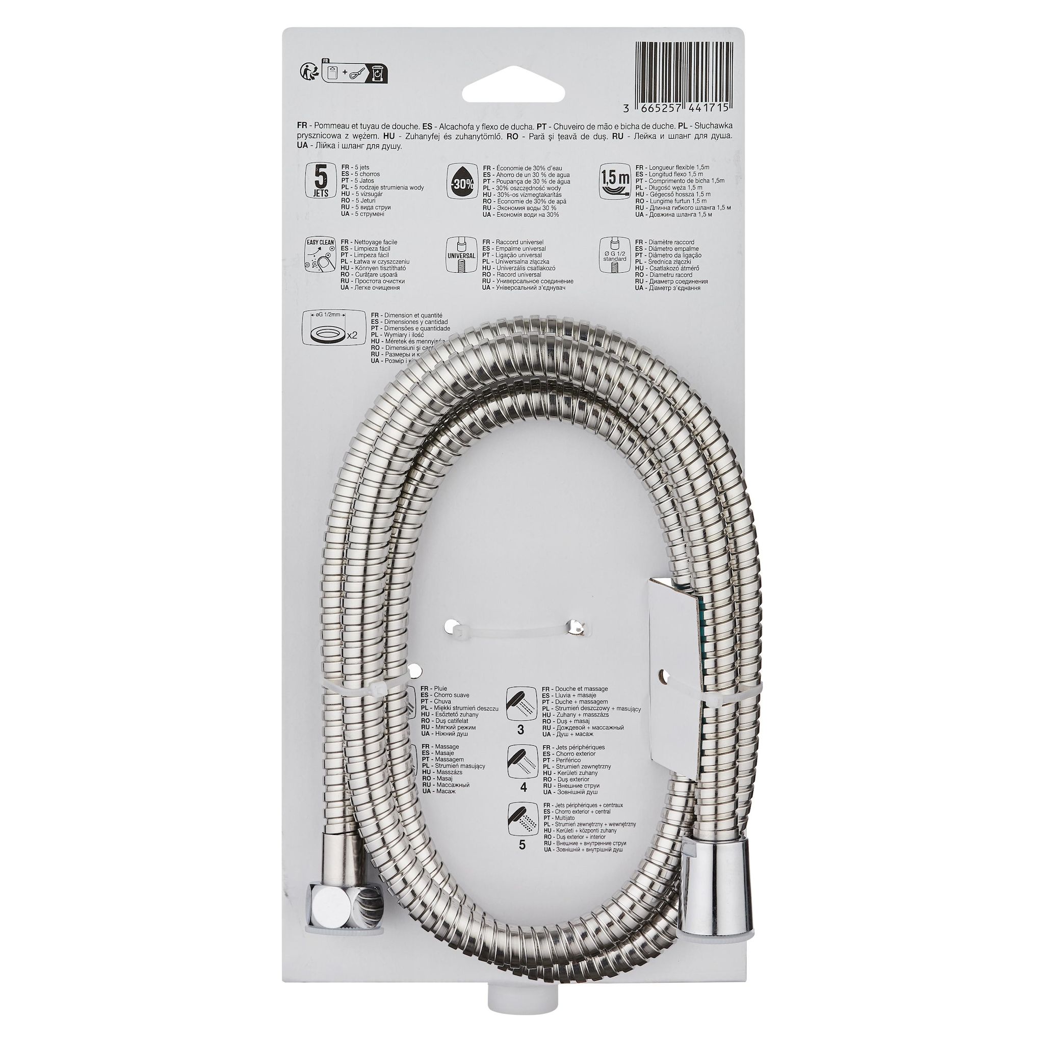 Voir la diapositive 3 : AUCHAN Douchette 5 fonctions + flexible