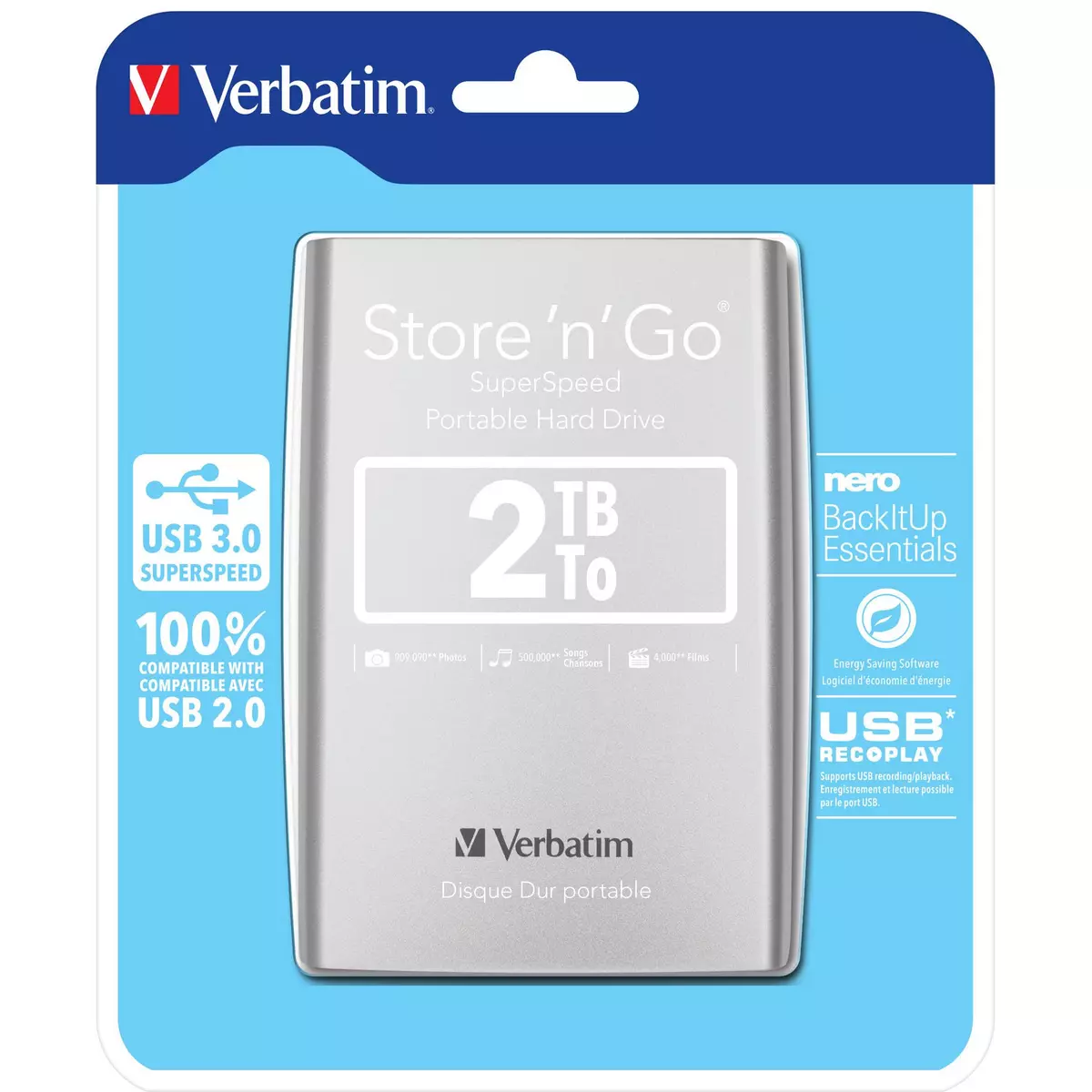 VERBATIM Disque dur externe USB3.0 1To Store n Go Argent VERBATIM Pas Cher  