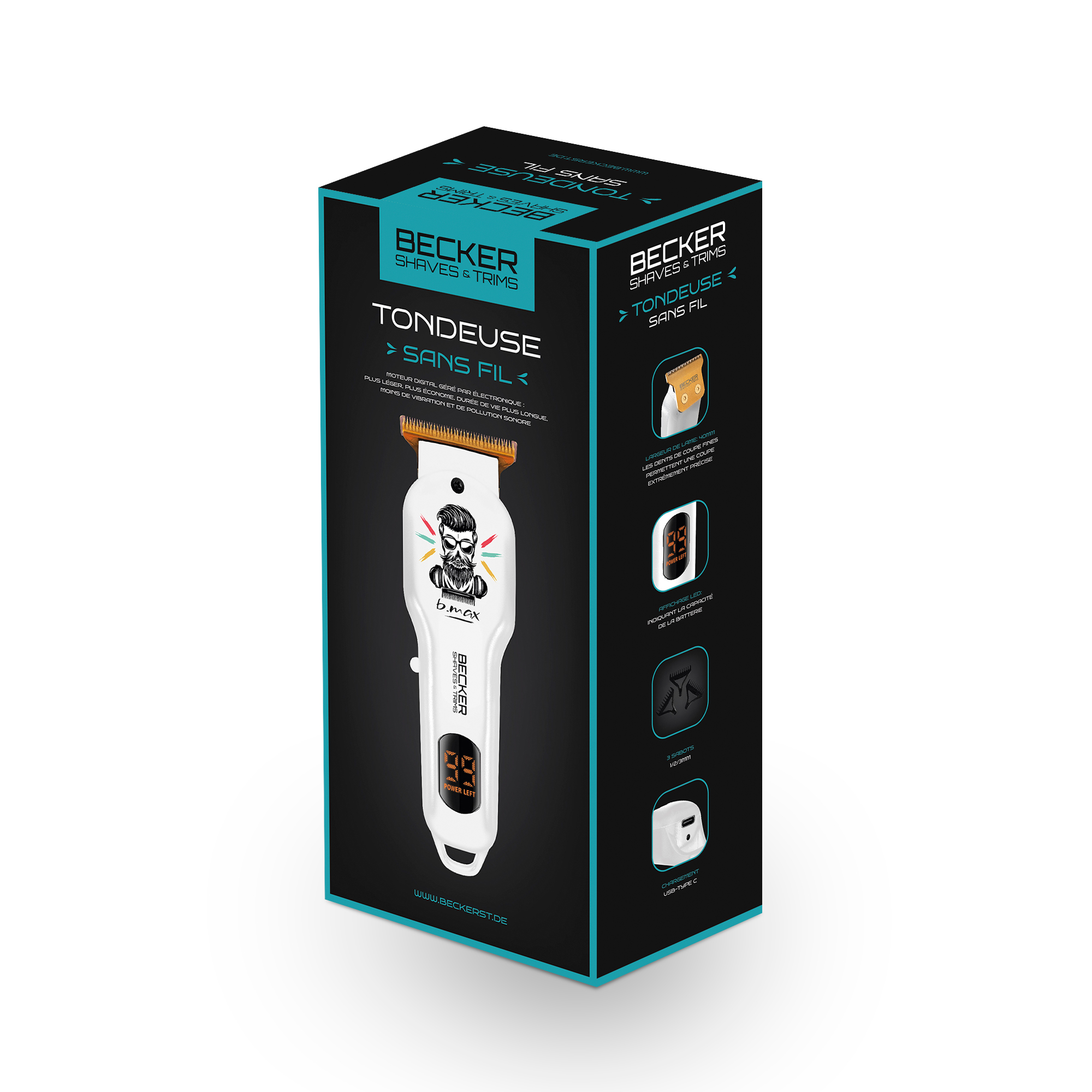 Voir la diapositive 3 : BECKER SHAVES & TRIMS Tondeuse sans fil B MAX - Blanc