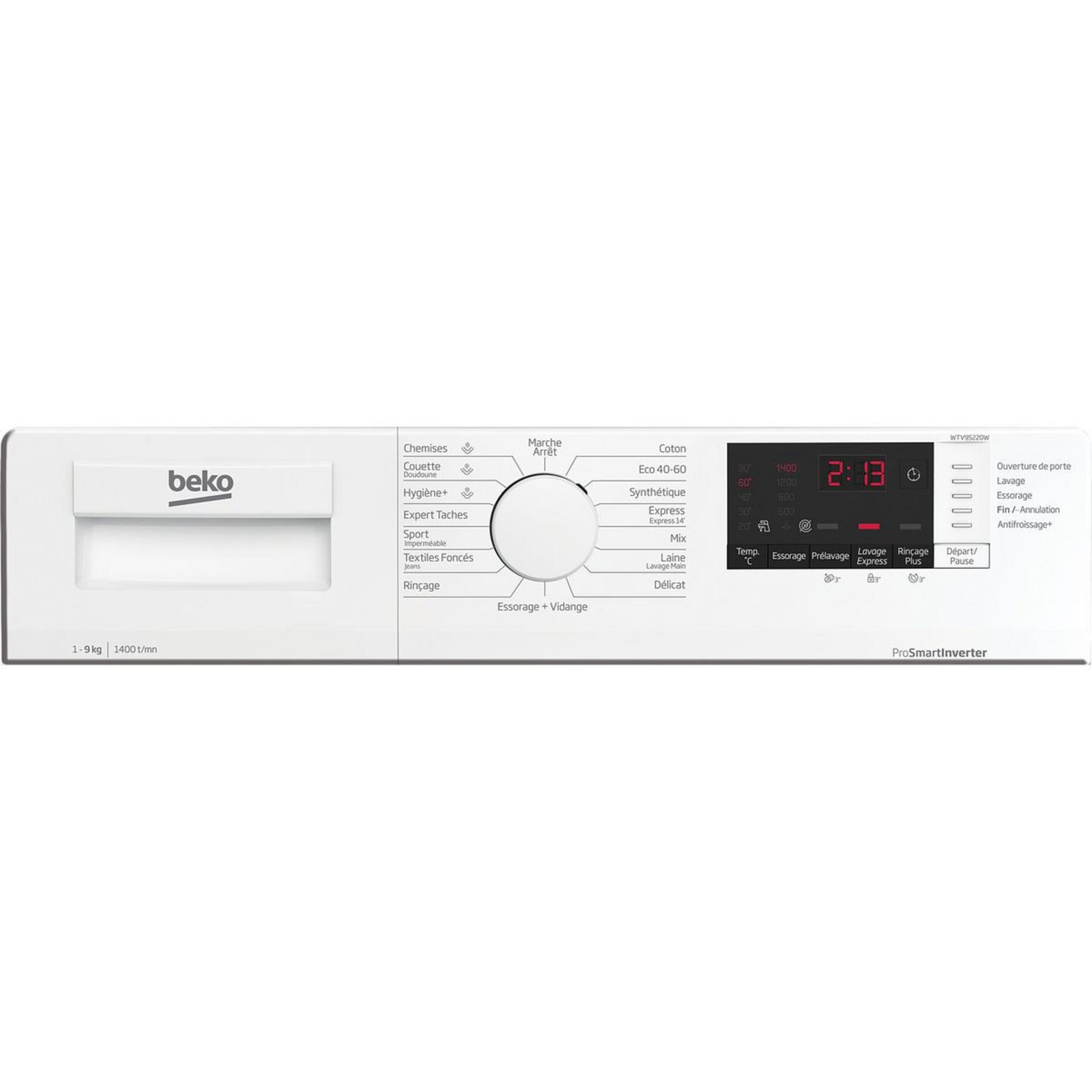 Voir la diapositive 4 : BEKO Lave linge hublot à induction WTV95220W, 9 kg, 1400 T/min, A