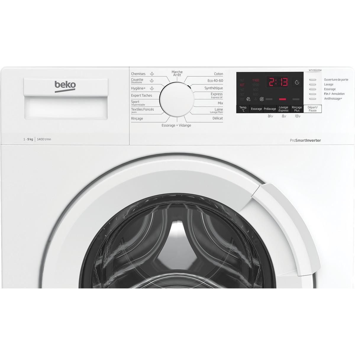 BEKO Lave linge hublot à induction WTV95220W, 9 kg, 1400 T/min, A