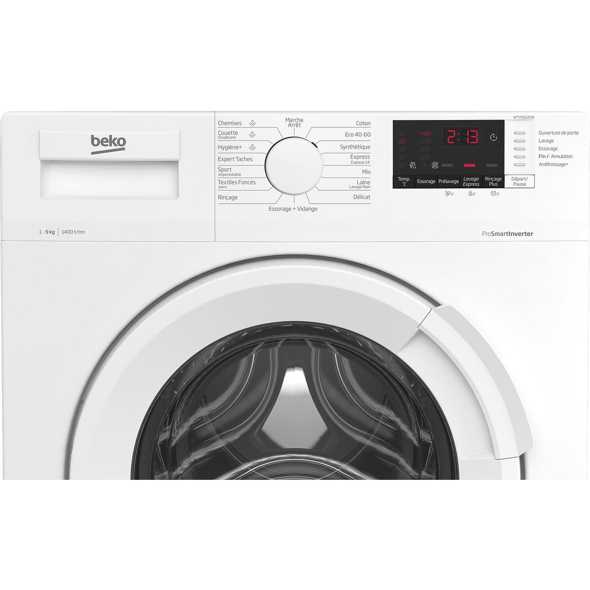 Voir la diapositive 6 : BEKO Lave linge hublot à induction WTV95220W, 9 kg, 1400 T/min, A