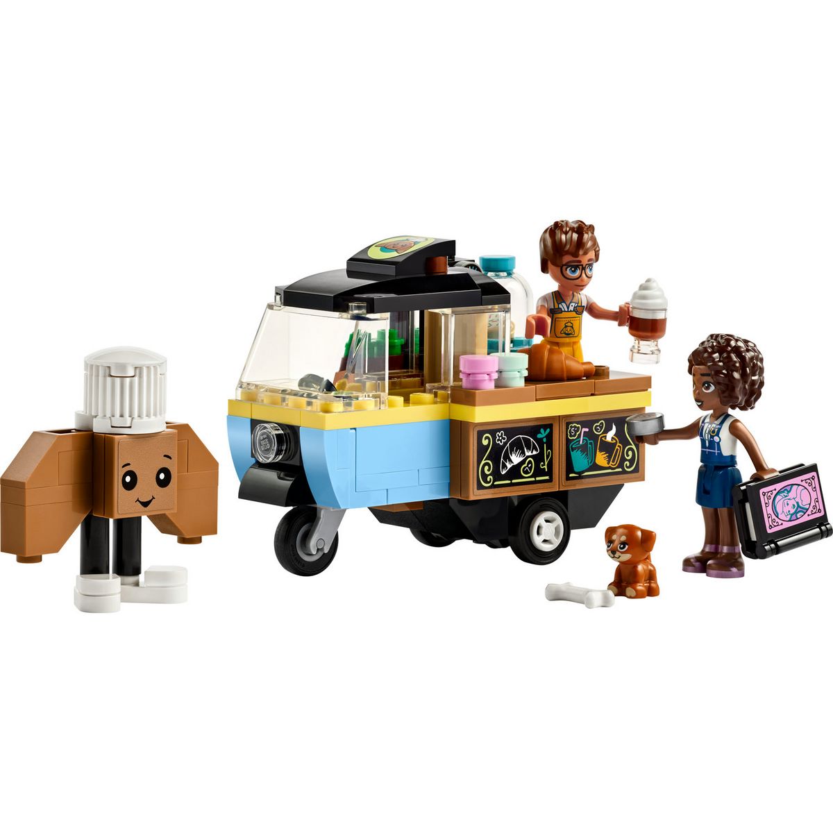 LEGO Friends 42606 Le Chariot de Pâtisseries Mobile, Jouet Éducatif avec Figurines Aliya, Jules et le Chien Aira