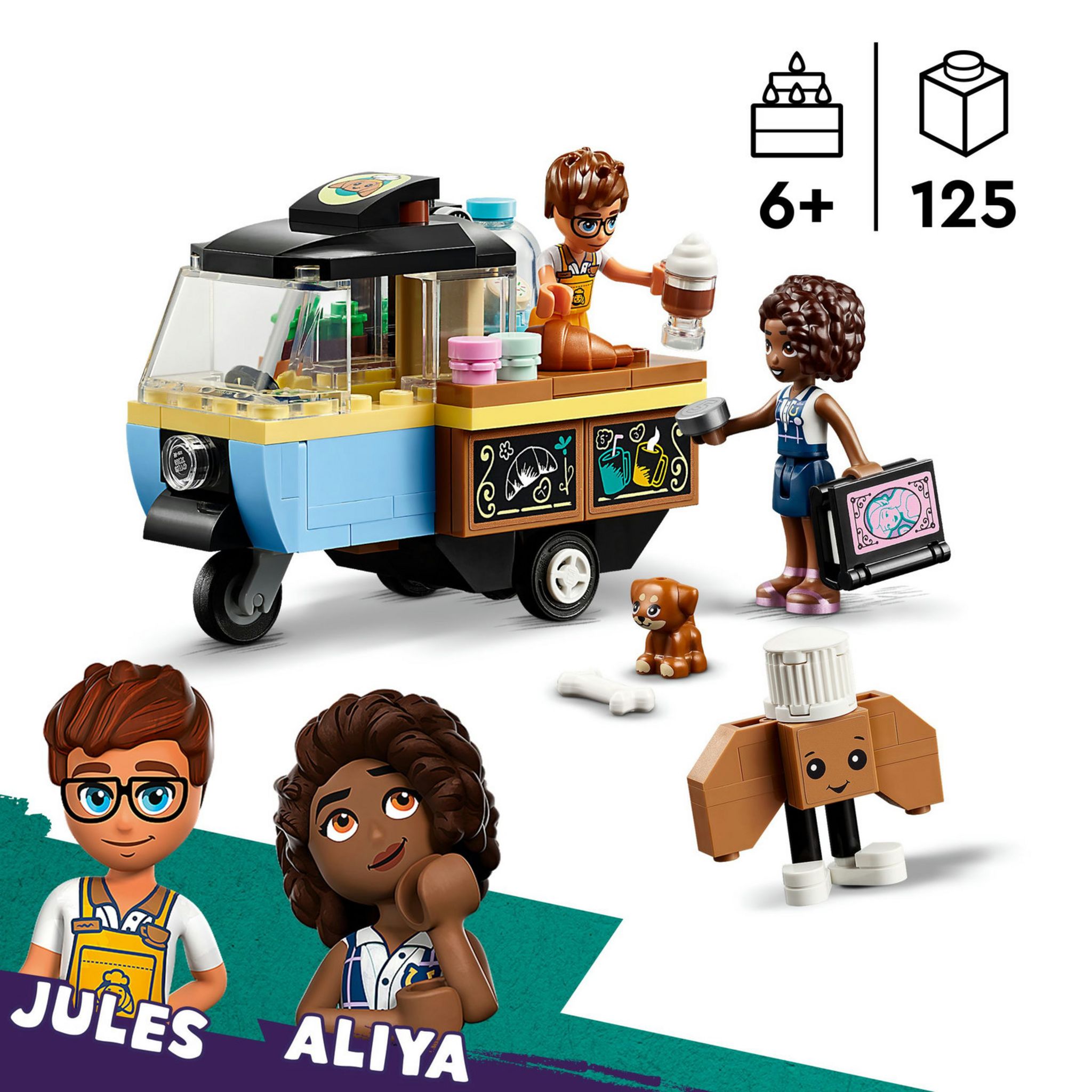 Voir la diapositive 3 : LEGO Friends 42606 Le Chariot de Pâtisseries Mobile, Jouet Éducatif avec Figurines Aliya, Jules et le Chien Aira