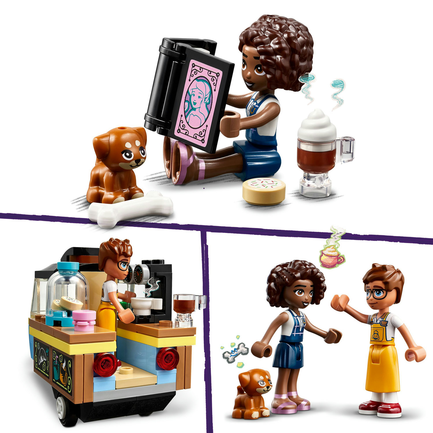 Voir la diapositive 5 : LEGO Friends 42606 Le Chariot de Pâtisseries Mobile, Jouet Éducatif avec Figurines Aliya, Jules et le Chien Aira