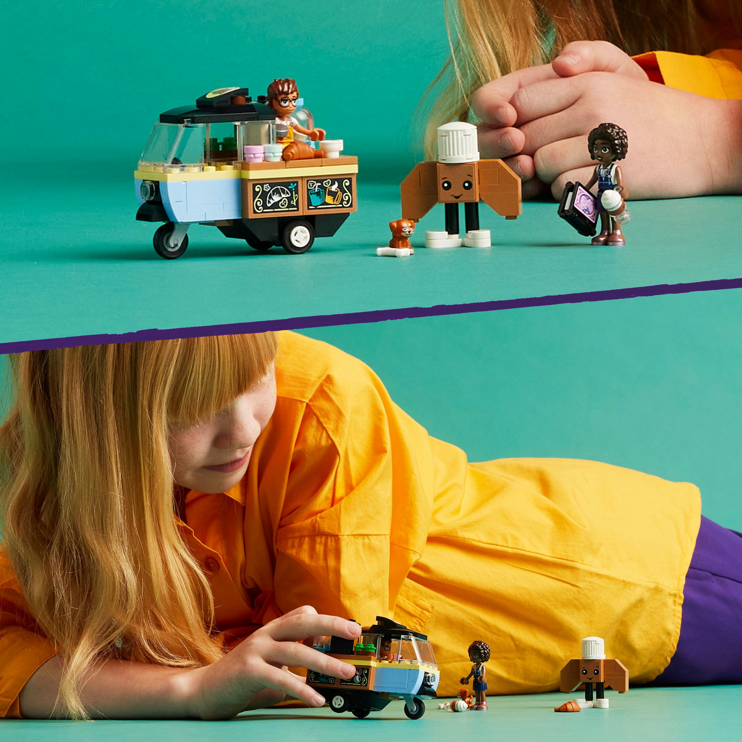 Voir la diapositive 6 : LEGO Friends 42606 Le Chariot de Pâtisseries Mobile, Jouet Éducatif avec Figurines Aliya, Jules et le Chien Aira