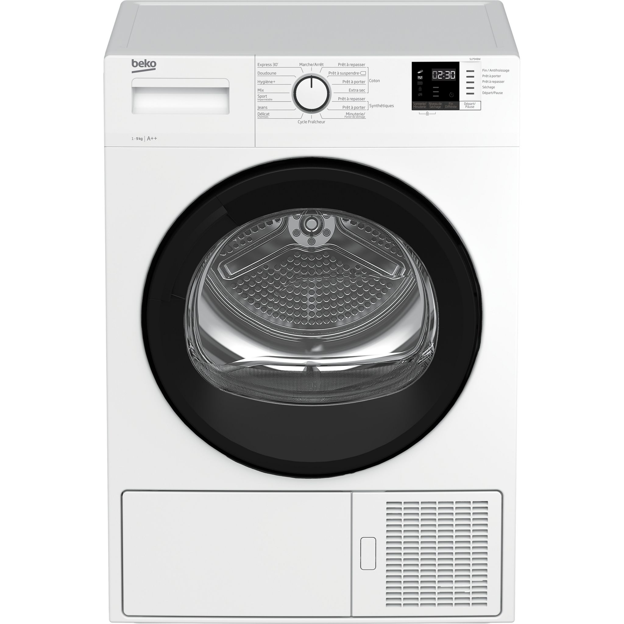 Voir la diapositive 1 : BEKO Sèche linge hublot SLP94BW, 9 kg, Pompe à chaleur, A++