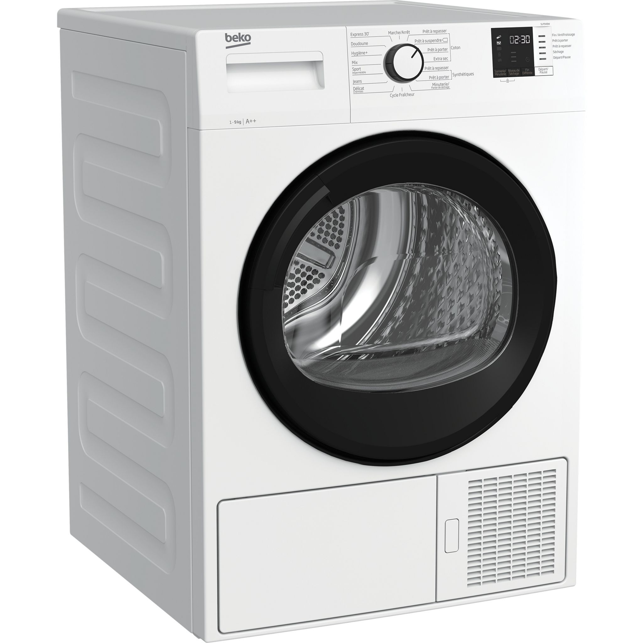 Voir la diapositive 2 : BEKO Sèche linge hublot SLP94BW, 9 kg, Pompe à chaleur, A++