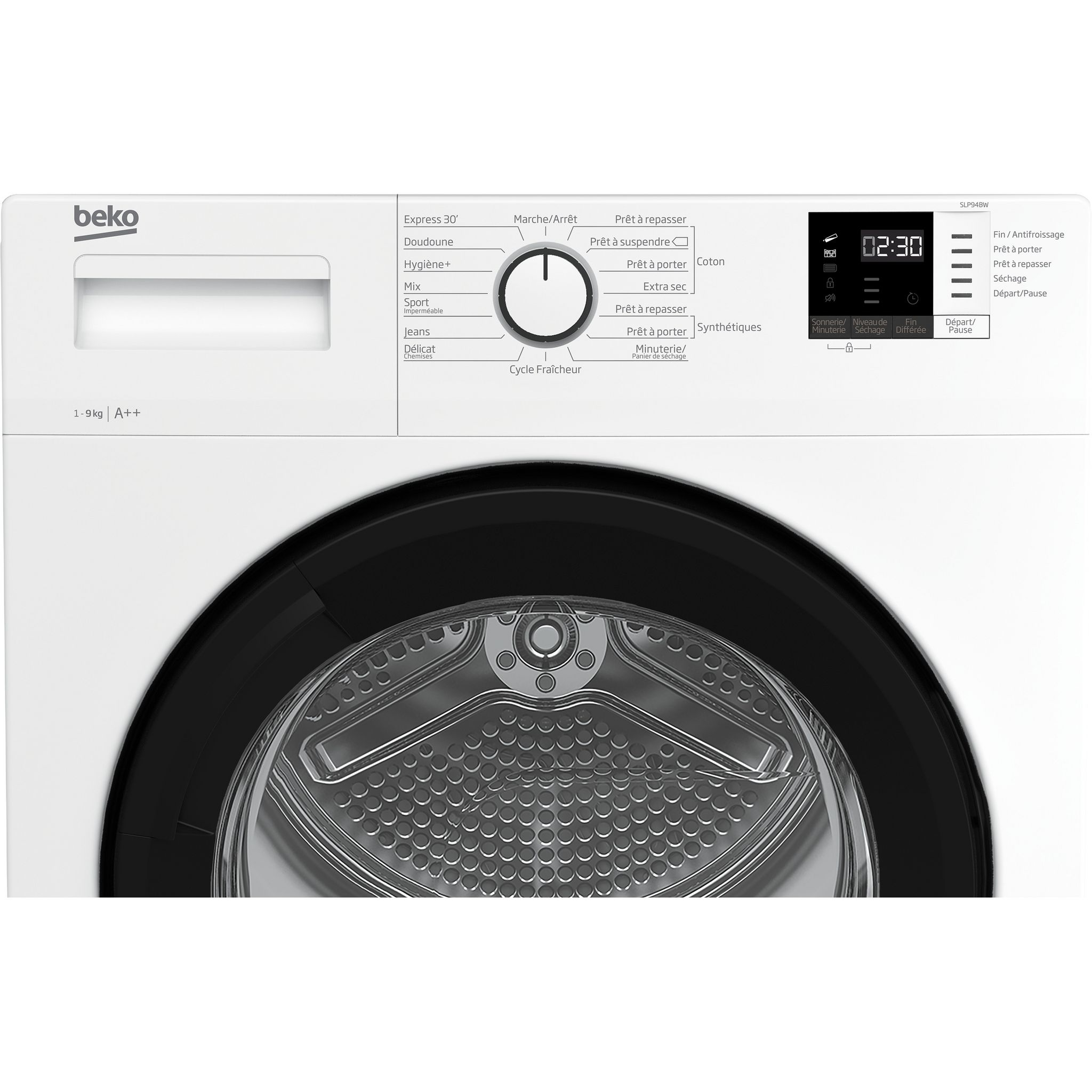 Voir la diapositive 5 : BEKO Sèche linge hublot SLP94BW, 9 kg, Pompe à chaleur, A++