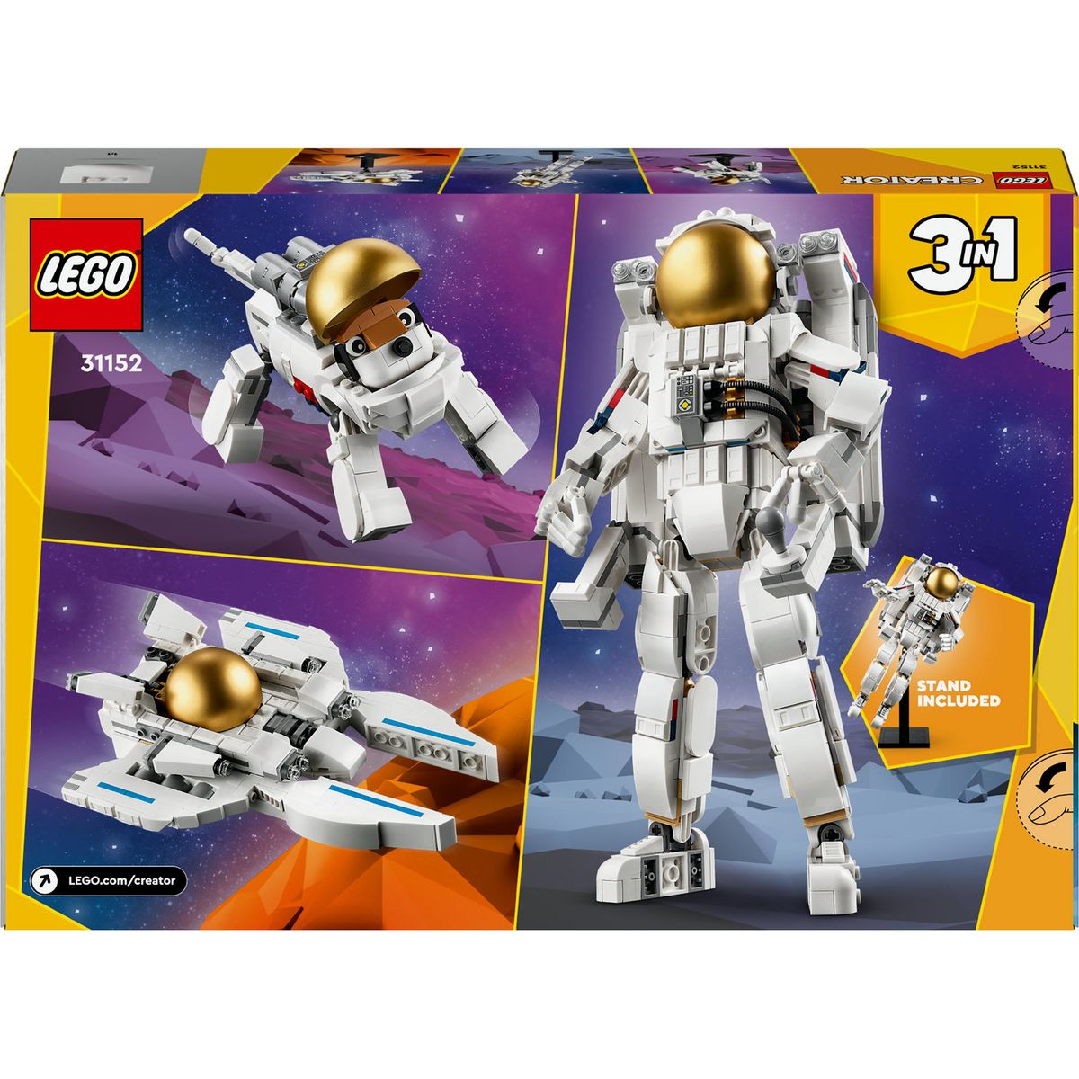LEGO Creator 3en1 31152 L'Astronaute dans l'Espace, Jouet de Construction avec Chien et Navette Spatiale, Décoration