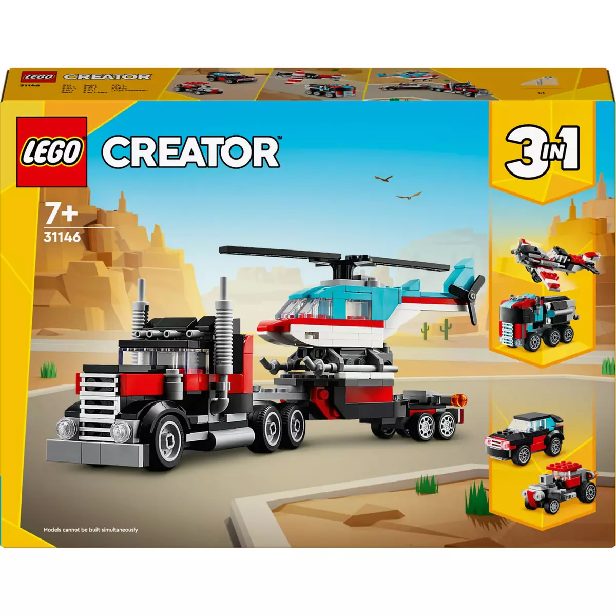 LEGO Creator 3en1 31146 Le Camion Remorque avec Hélicoptère, Jouet d'Hélicoptère et Camion, Avion et Camion-Citerne