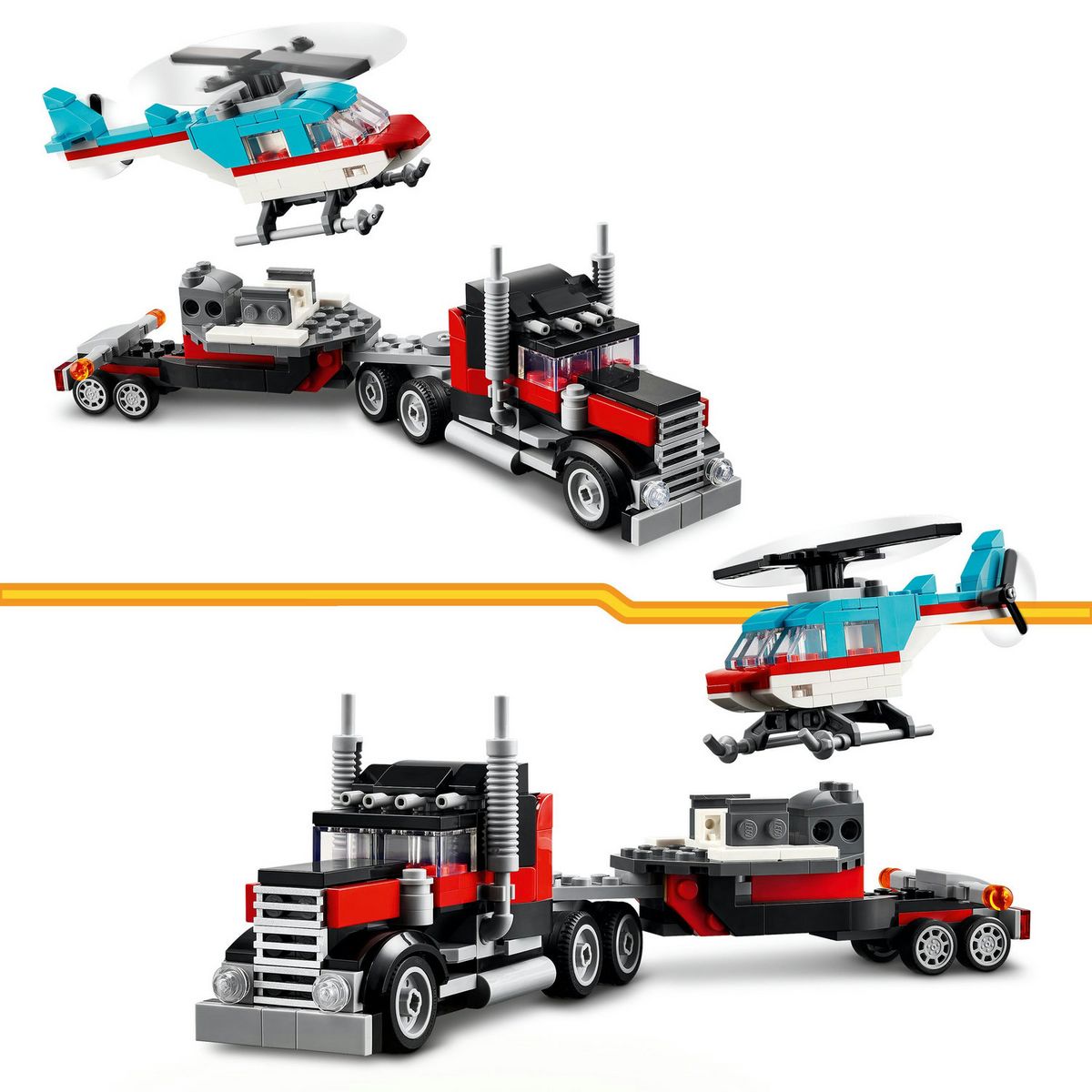 LEGO Creator 3en1 31146 Le Camion Remorque avec Hélicoptère, Jouet d'Hélicoptère et Camion, Avion et Camion-Citerne