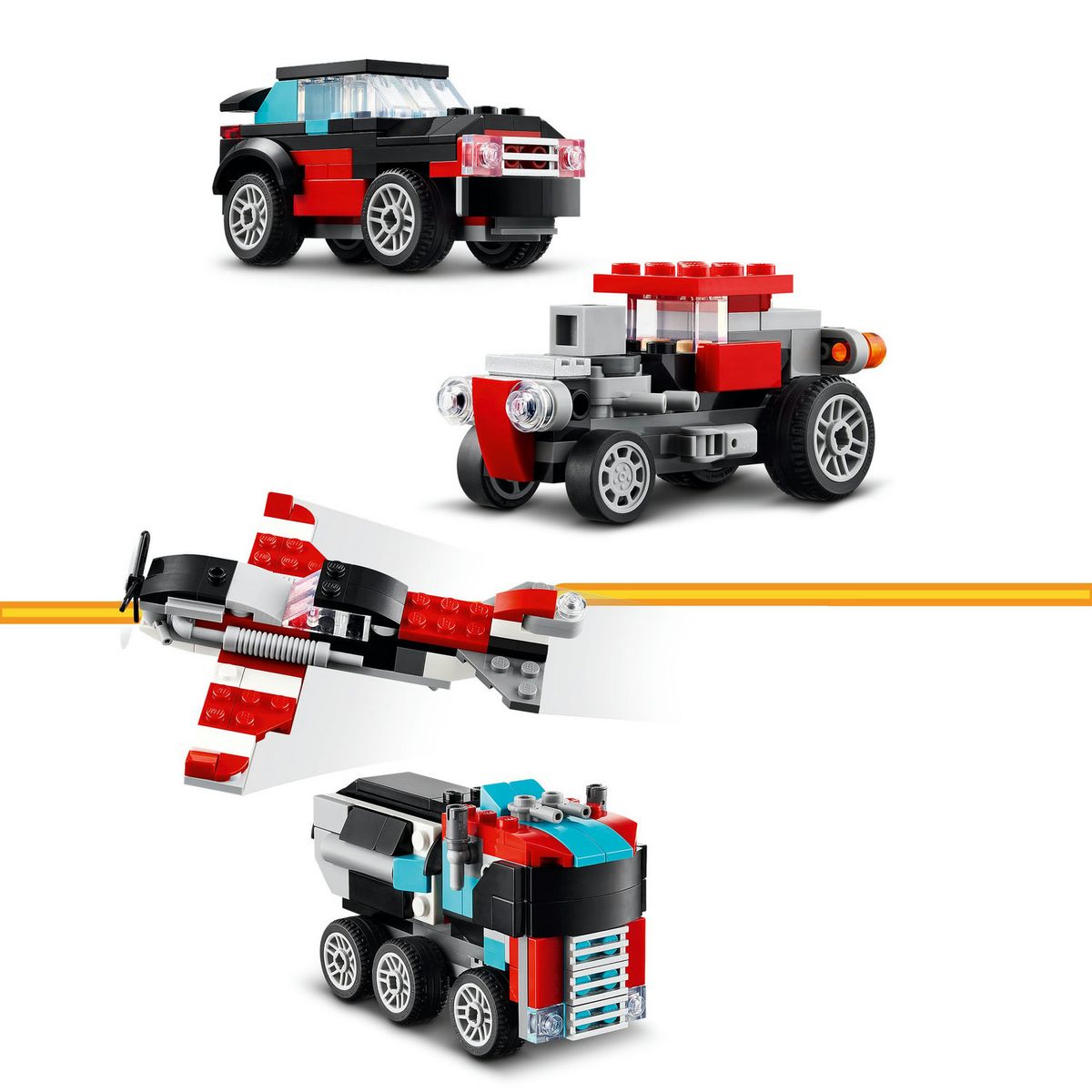 LEGO Creator 3en1 31146 Le Camion Remorque avec Hélicoptère, Jouet d'Hélicoptère et Camion, Avion et Camion-Citerne