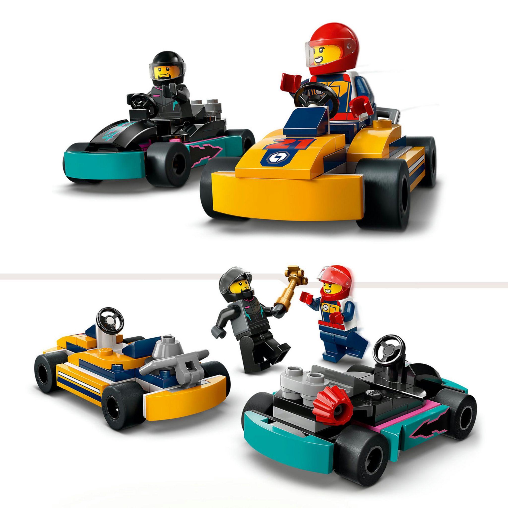 Voir la diapositive 4 : LEGO City 60400 Les Karts et les Pilotes de Course, Jouet avec 2 Karting, avec 2 Minifigurines de Pilotes de Voitures