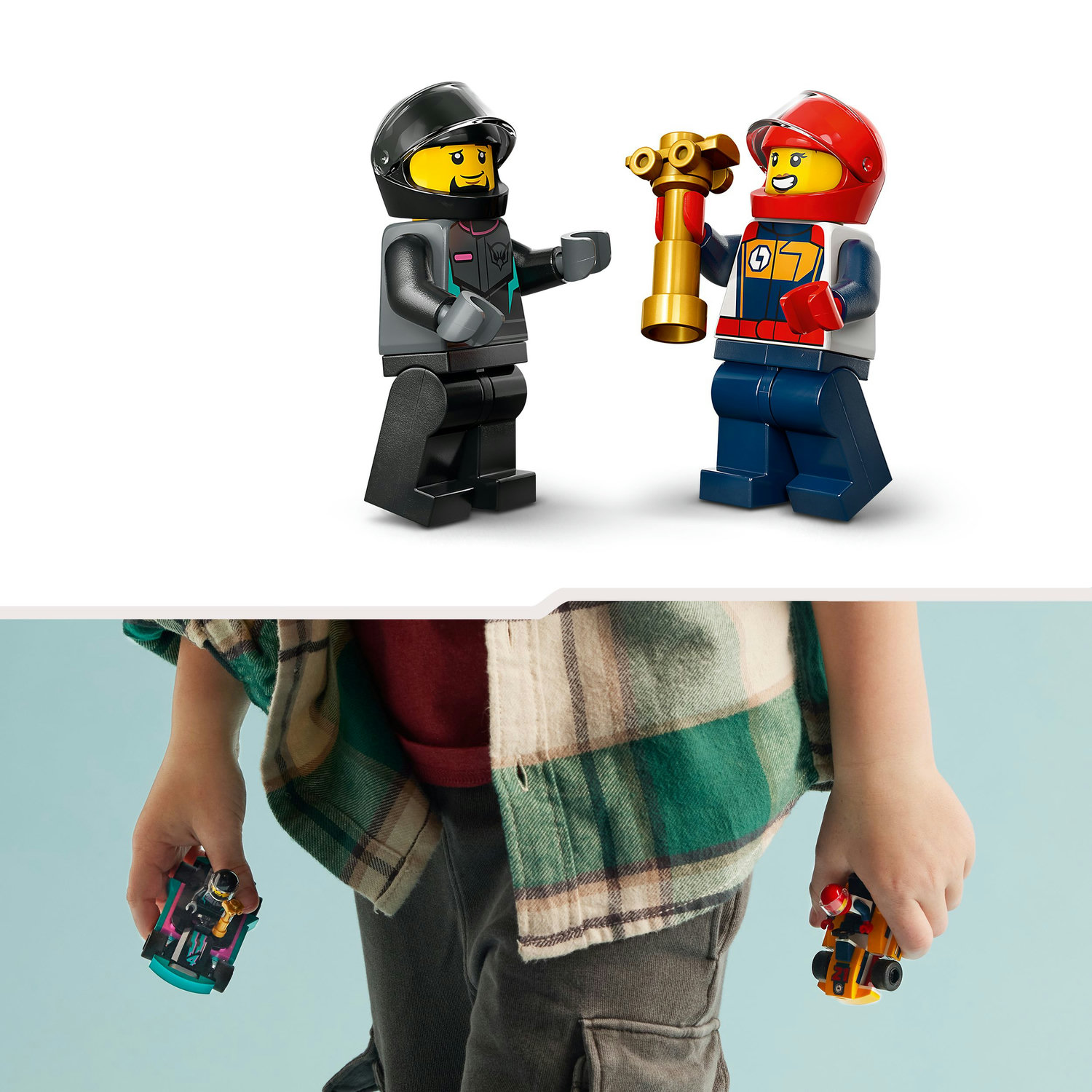 Voir la diapositive 5 : LEGO LEGO 60400 City Les Karts et les Pilotes de Course, Jouet avec 2 Karting, avec 2 Minifigurines de Pilotes de Voitures