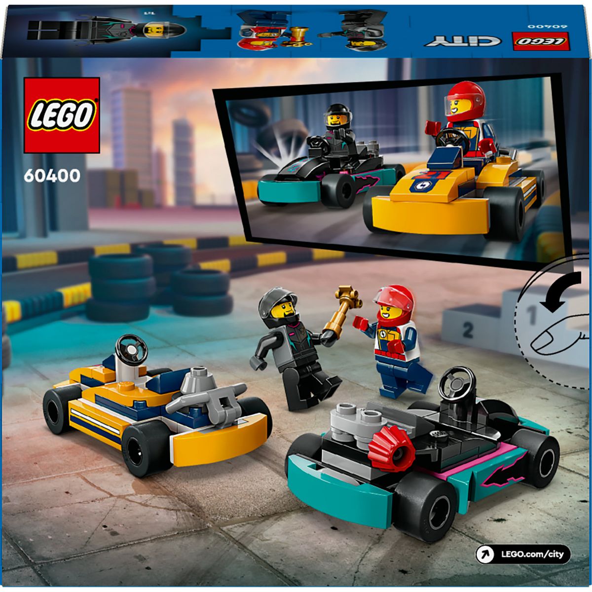 LEGO City 60400 Les Karts et les Pilotes de Course, Jouet avec 2 Karting, avec 2 Minifigurines de Pilotes de Voitures