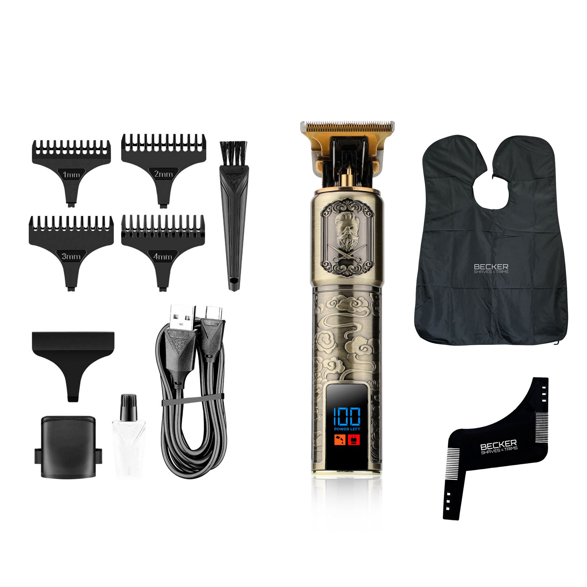 Voir la diapositive 2 : BECKER SHAVES & TRIMS Tondeuse avec tablier de coiffeur HARLEY+ - Or