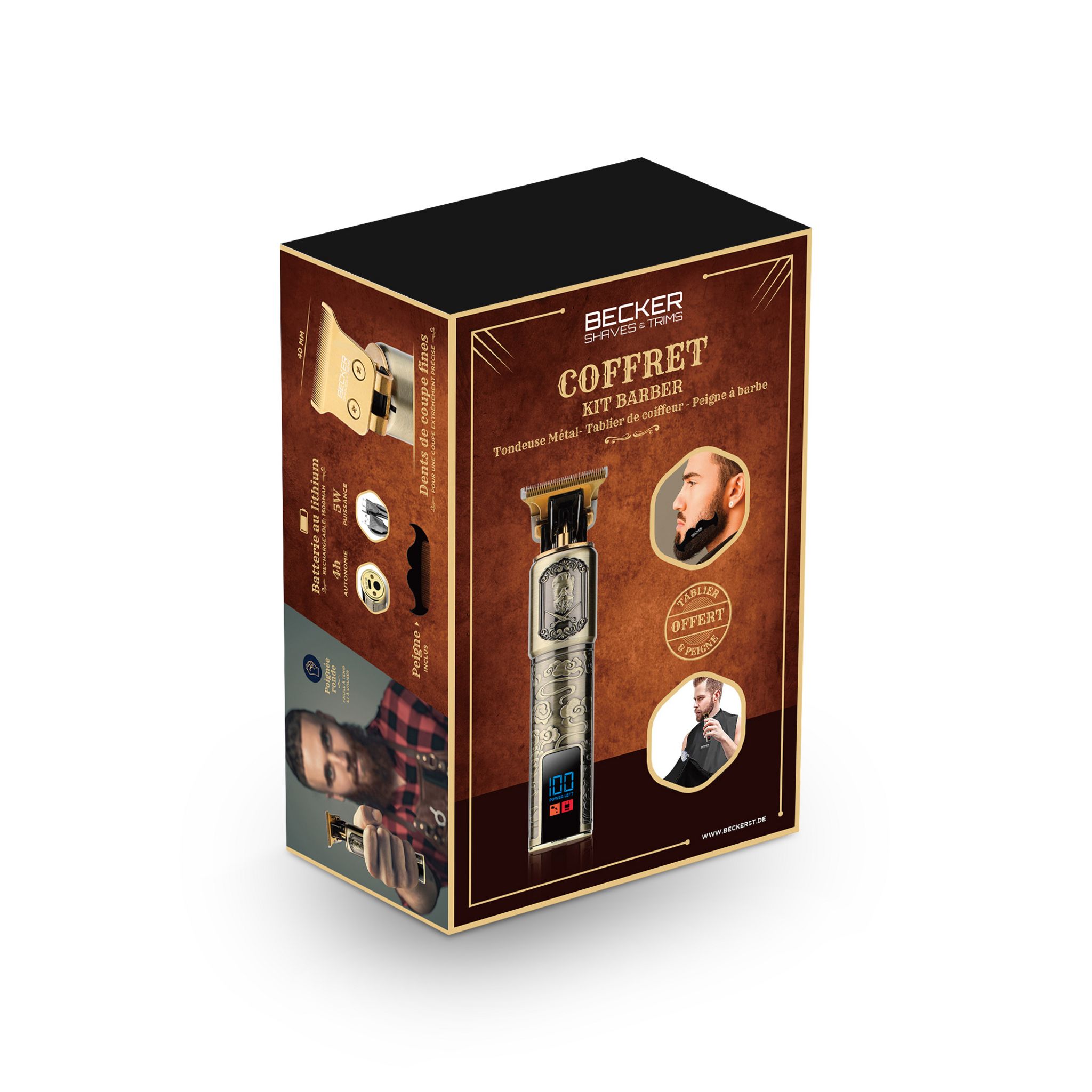 Voir la diapositive 4 : BECKER SHAVES & TRIMS Tondeuse avec tablier de coiffeur HARLEY+ - Or