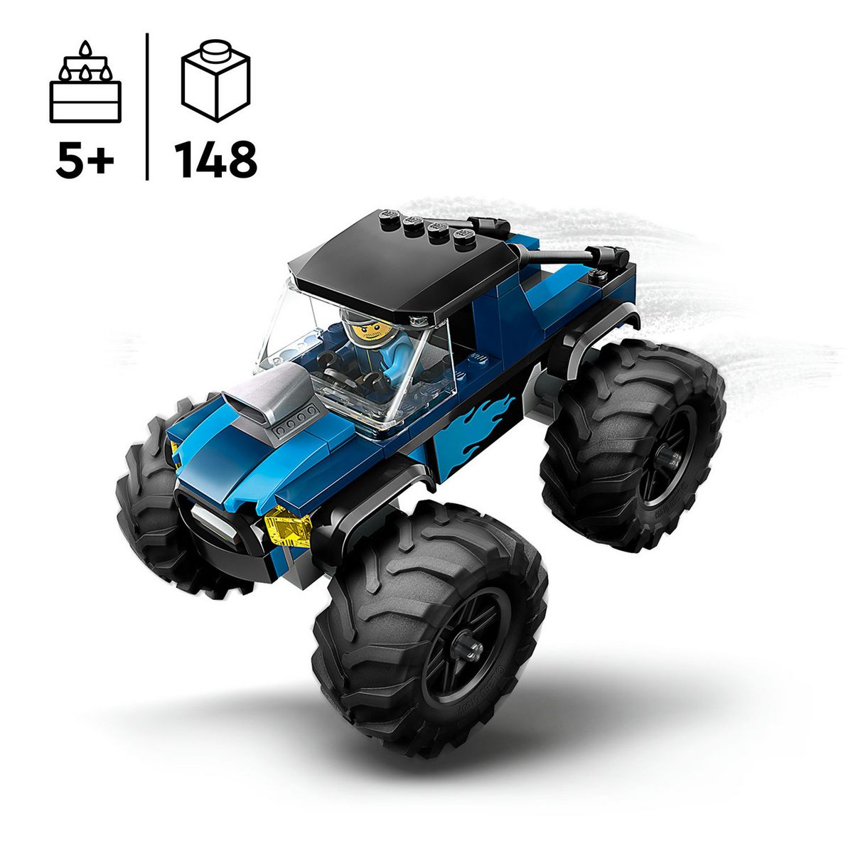 LEGO City 60402 Le Monster Truck Bleu, Jouet Camion Tout-Terrain et Minifigurine de Conducteur, Cadeau Enfants