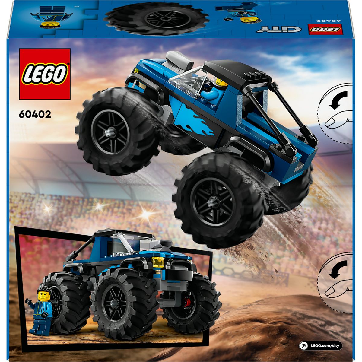 LEGO City 60402 Le Monster Truck Bleu, Jouet Camion Tout-Terrain et Minifigurine de Conducteur, Cadeau Enfants