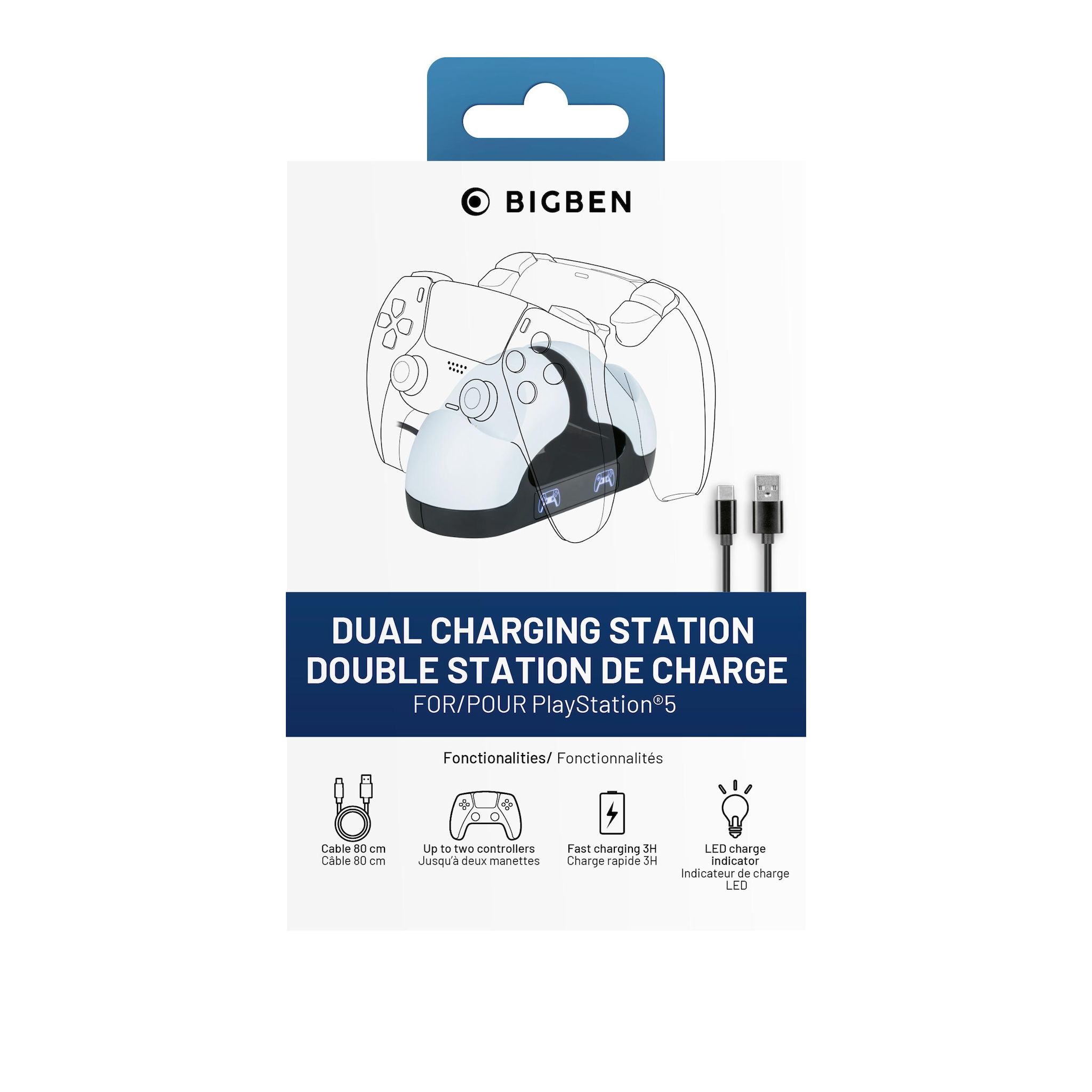 BIGBEN Double station de charge V3 pour manettes DualSense PS5 Noir et blanc