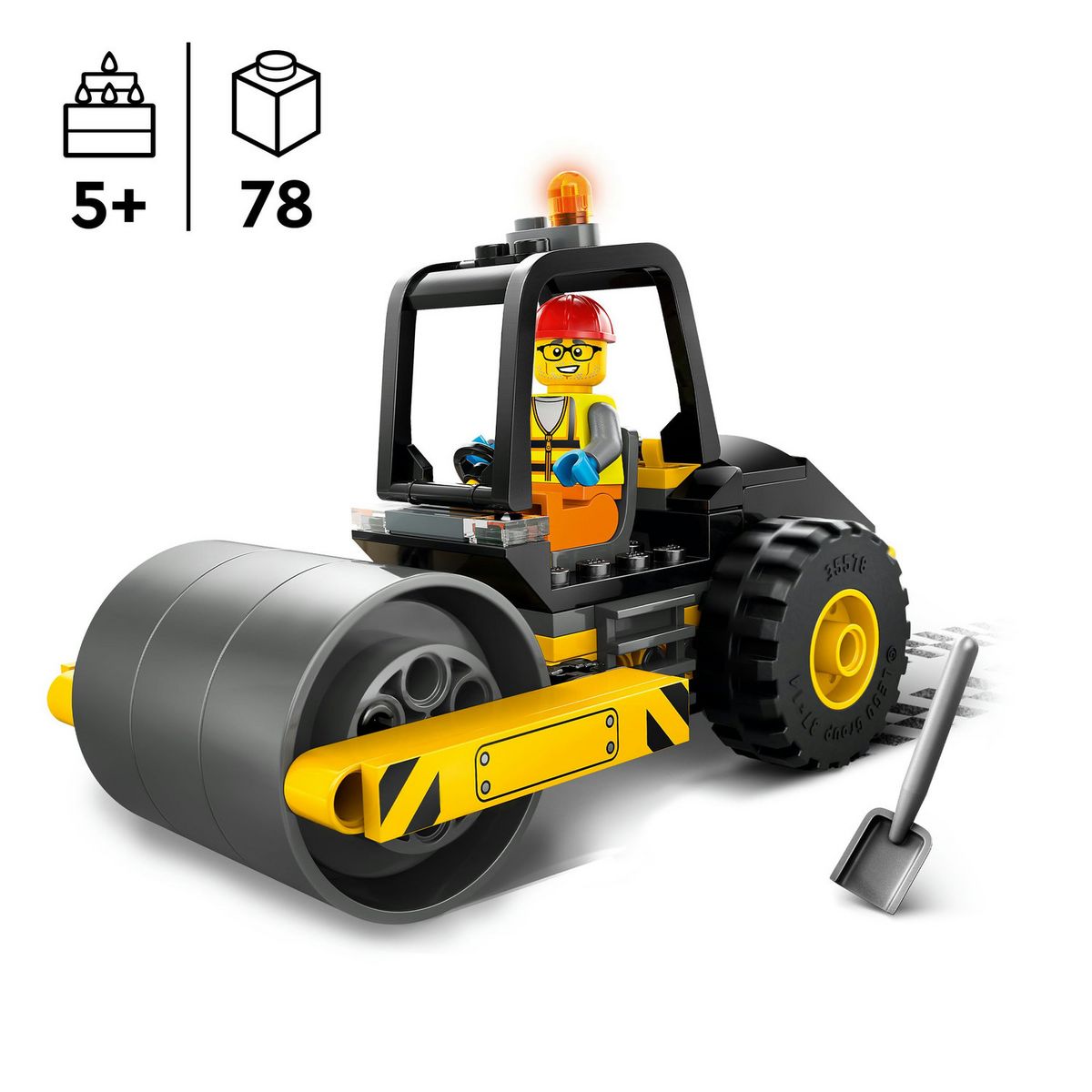 LEGO City 60401 Le Rouleau Compresseur de Chantier, Maquette de Jouet de Camion avec Minifigurines d'Ouvrier