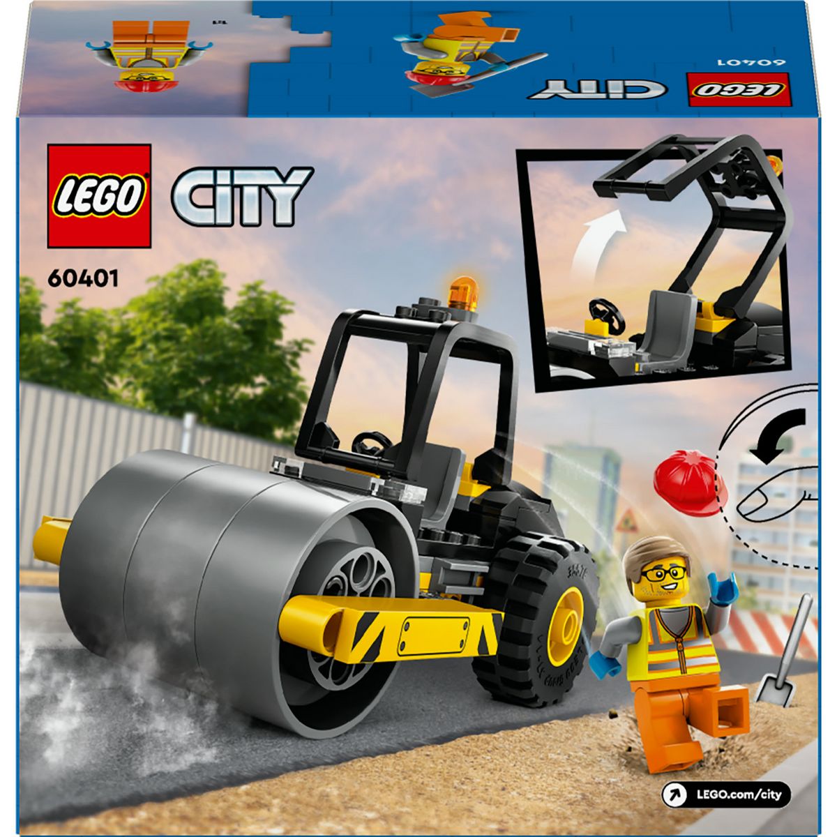 LEGO City 60401 Le Rouleau Compresseur de Chantier, Maquette de Jouet de Camion avec Minifigurines d'Ouvrier
