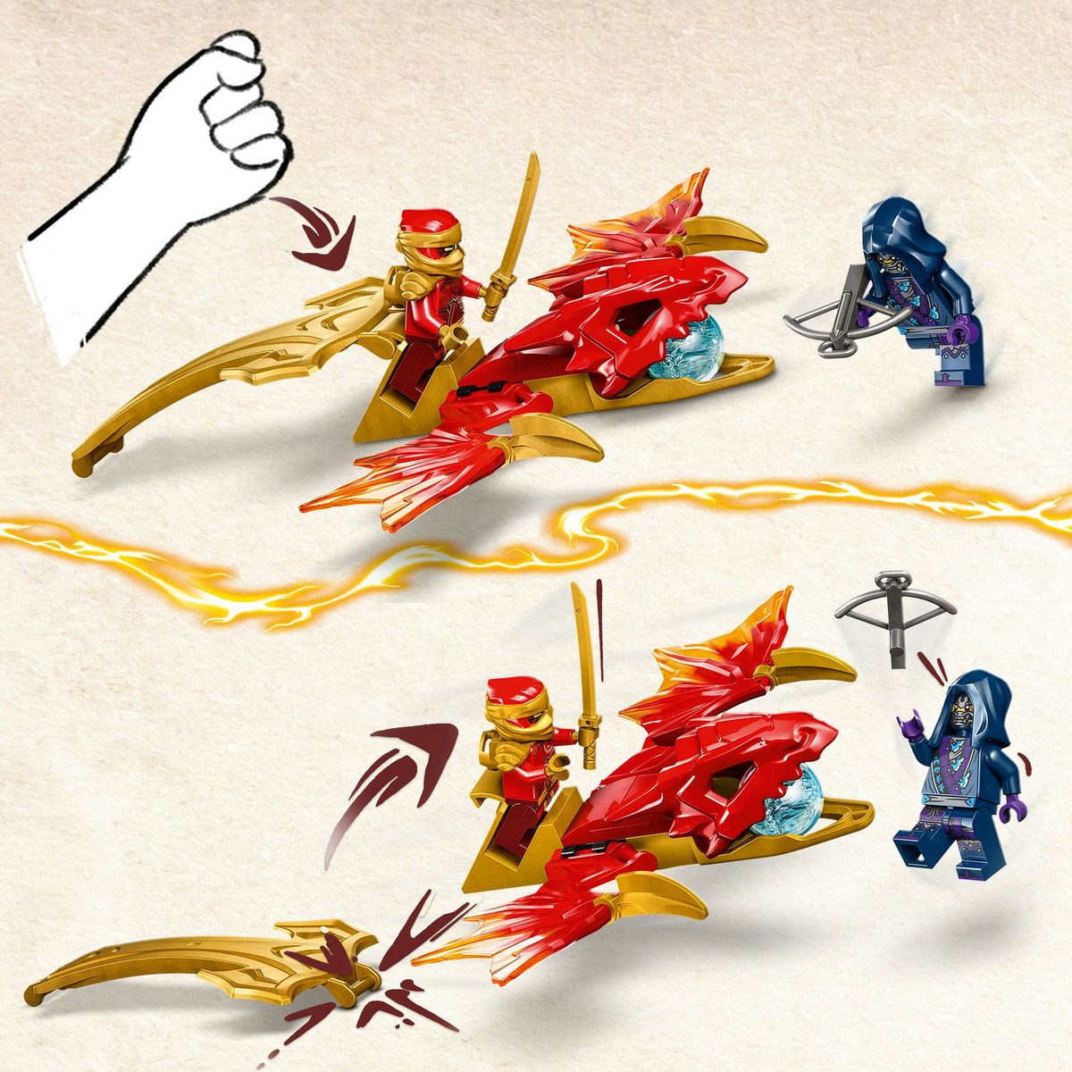 LEGO NINJAGO 71801 L'Attaque du Dragon Rebelle de Kai, Jouet Ninja de Dragon et Figurines incluant Kai avec Mini-Katana