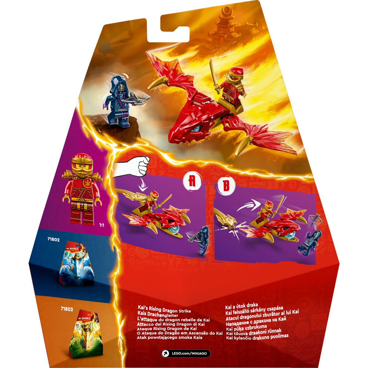 LEGO NINJAGO 71801 L'Attaque du Dragon Rebelle de Kai, Jouet Ninja de Dragon et Figurines incluant Kai avec Mini-Katana