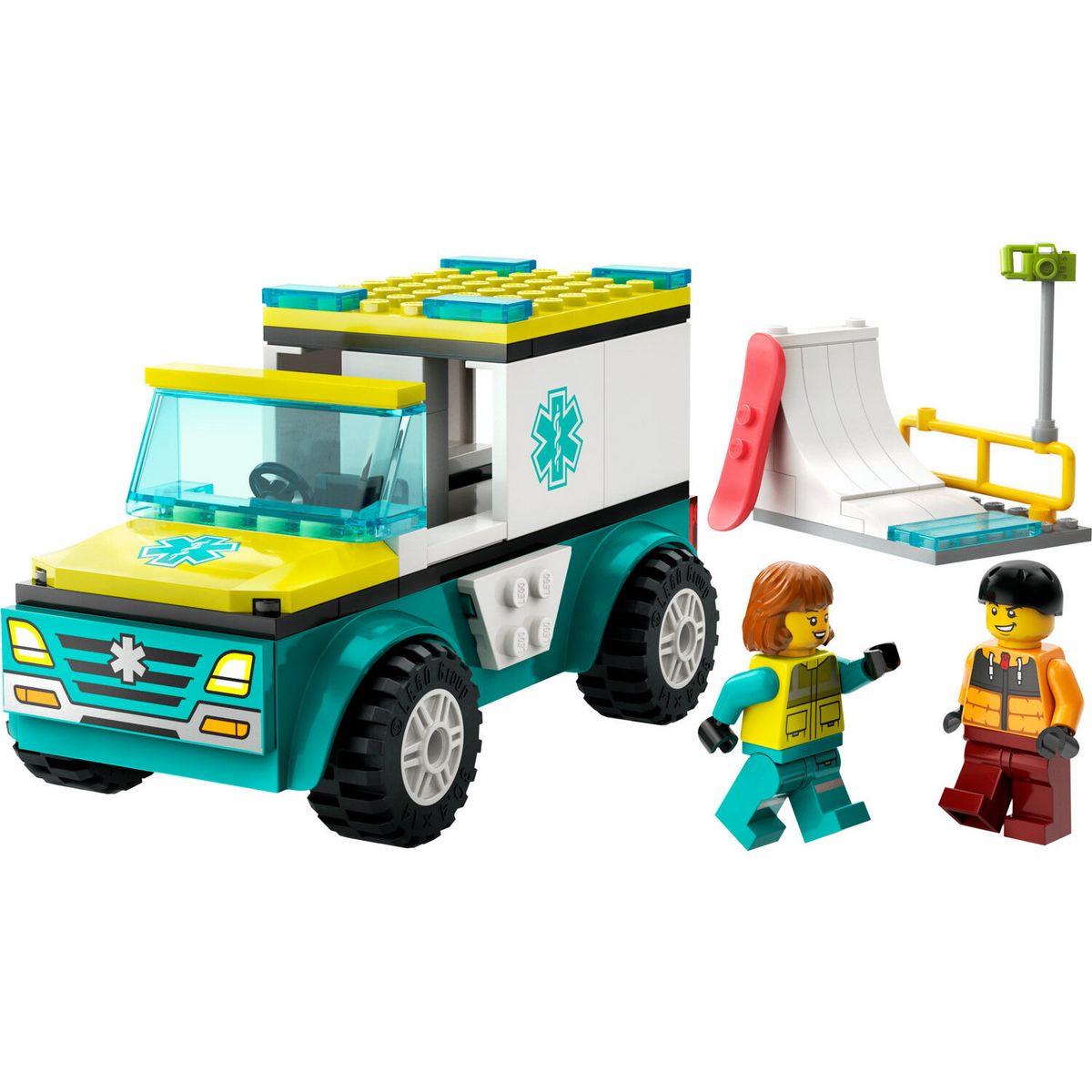 LEGO City 60403 L'Ambulance de Secours et le Snowboardeur, Jeu Enfants avec Jouet de Véhicule Médical et Minifigurines