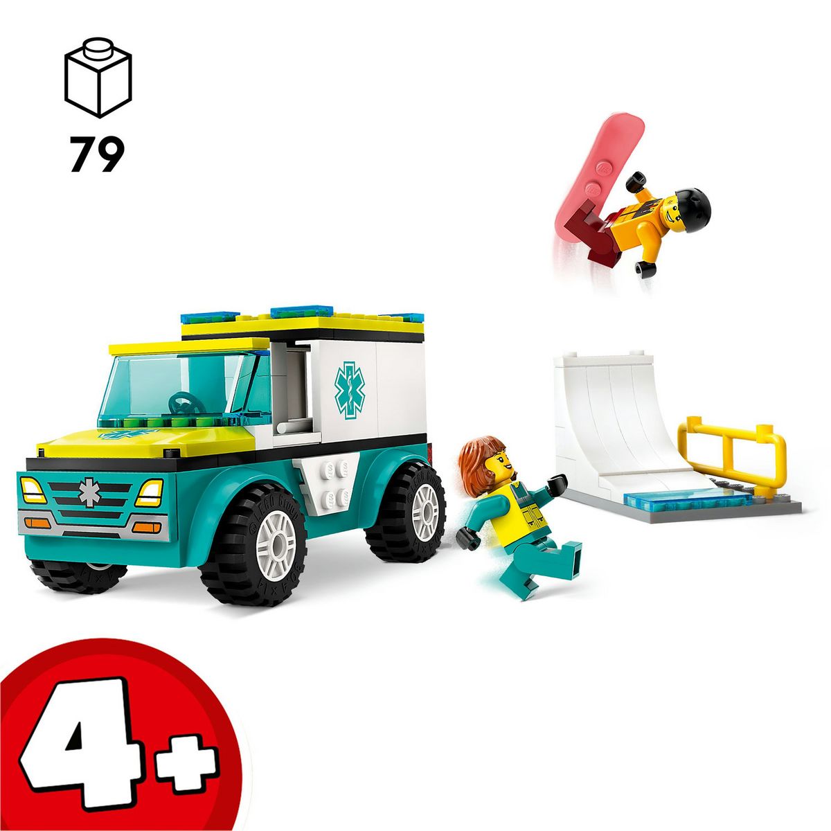 LEGO City 60403 L'Ambulance de Secours et le Snowboardeur, Jeu Enfants avec Jouet de Véhicule Médical et Minifigurines