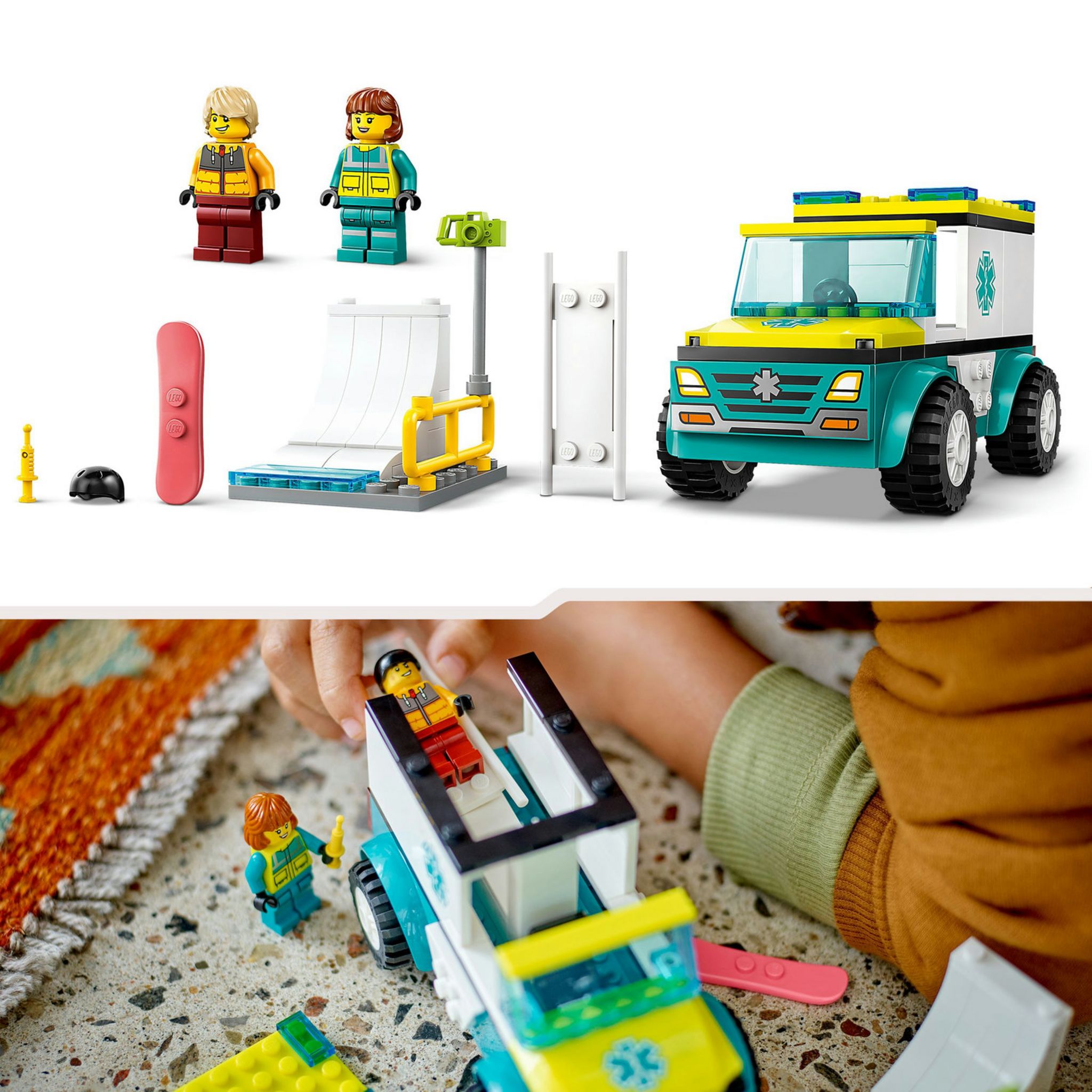 Voir la diapositive 5 : LEGO City 60403 L'Ambulance de Secours et le Snowboardeur, Jeu Enfants avec Jouet de Véhicule Médical et Minifigurines