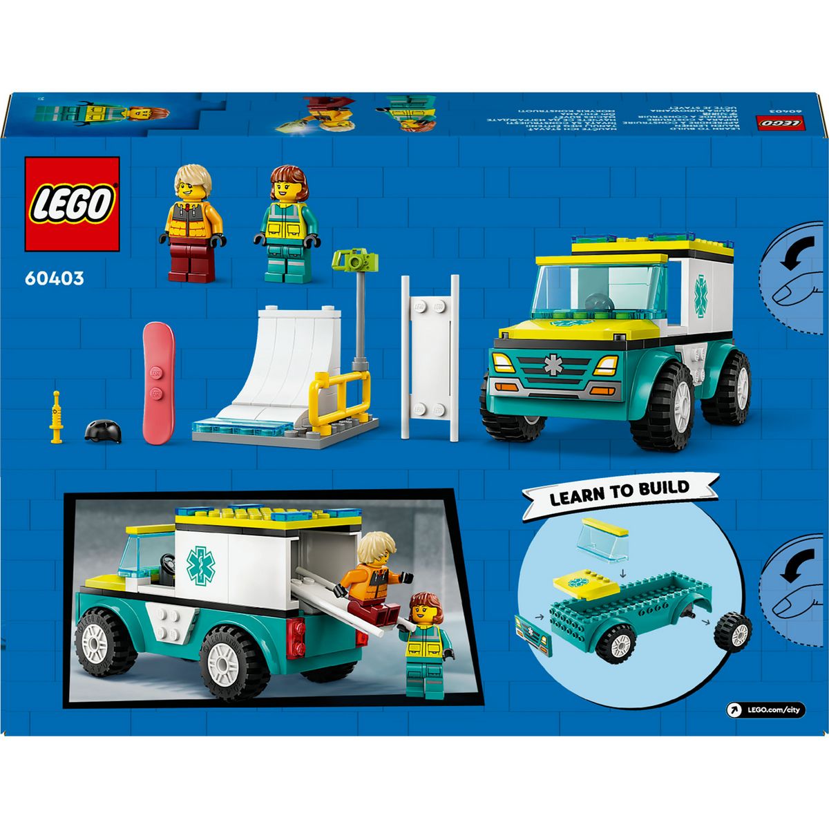 LEGO City 60403 L'Ambulance de Secours et le Snowboardeur, Jeu Enfants avec Jouet de Véhicule Médical et Minifigurines