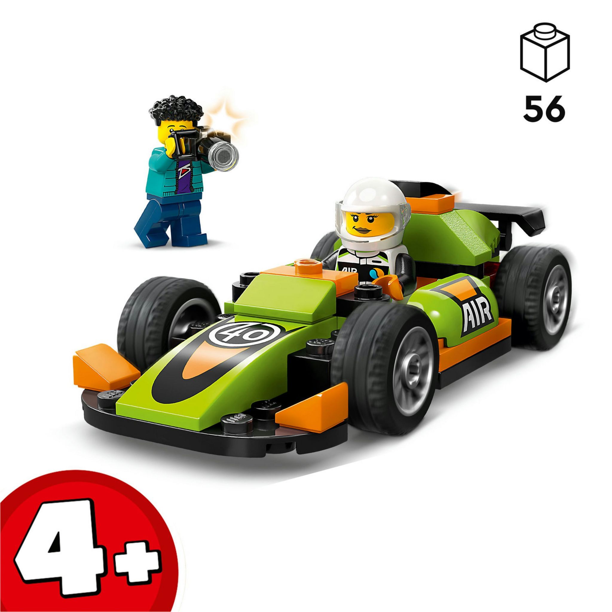 Voir la diapositive 3 : LEGO City 60399 La Voiture de Course Verte, Jouet pour Garçons et Filles Dès 4 Ans, avec Photographe et Pilote