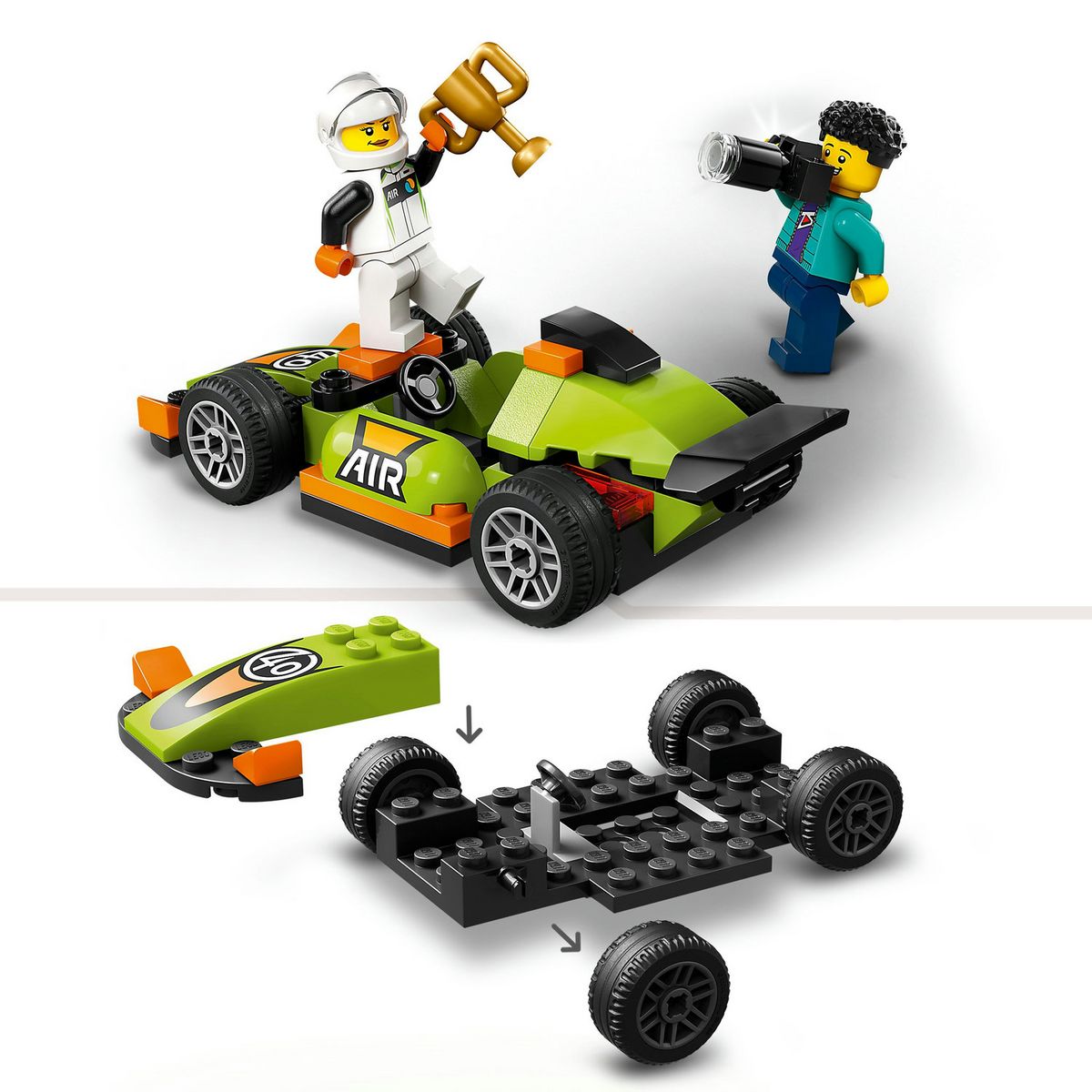 LEGO City 60399 La Voiture de Course Verte, Jouet pour Garçons et Filles Dès 4 Ans, avec Photographe et Pilote