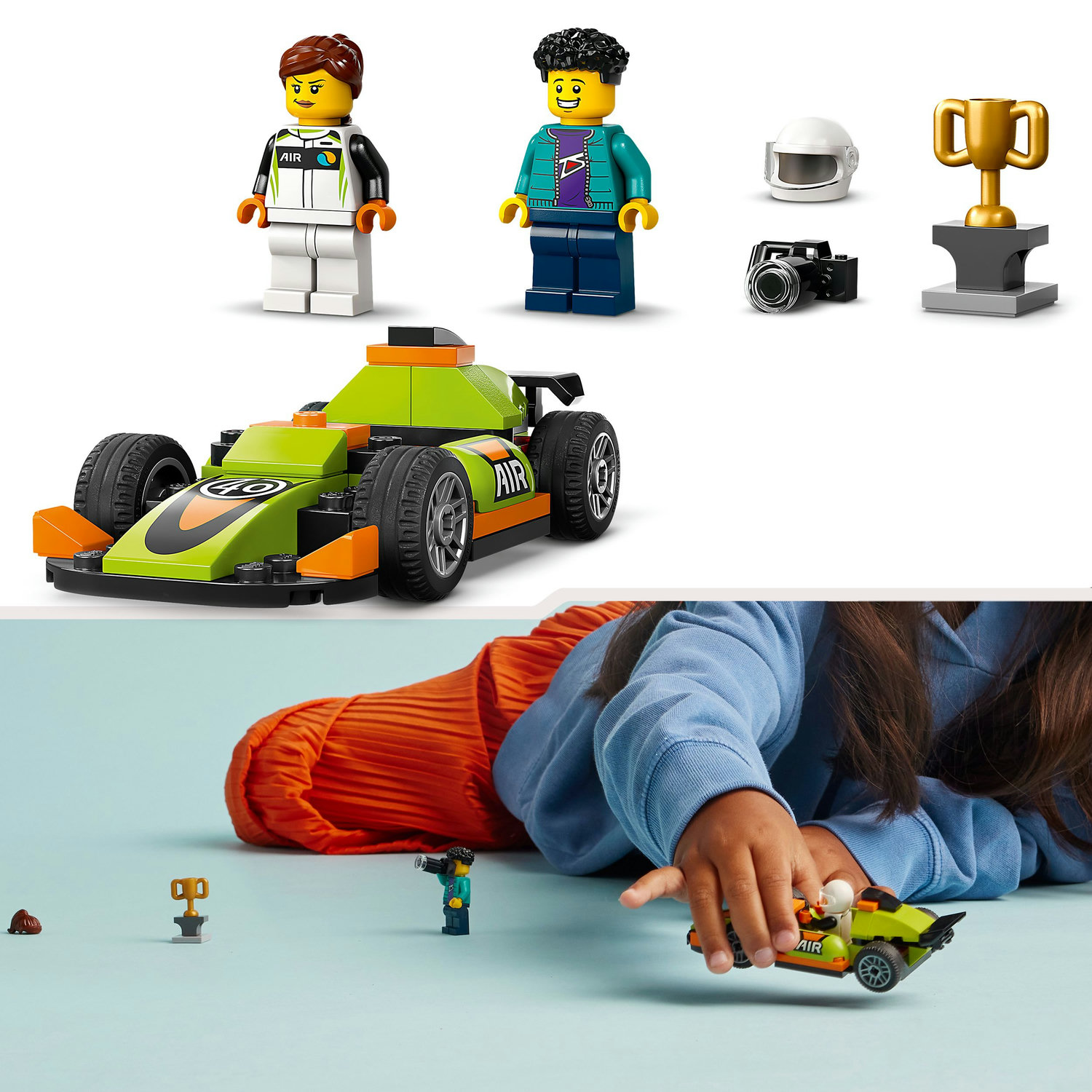 Voir la diapositive 5 : LEGO City 60399 La Voiture de Course Verte, Jouet pour Garçons et Filles Dès 4 Ans, avec Photographe et Pilote