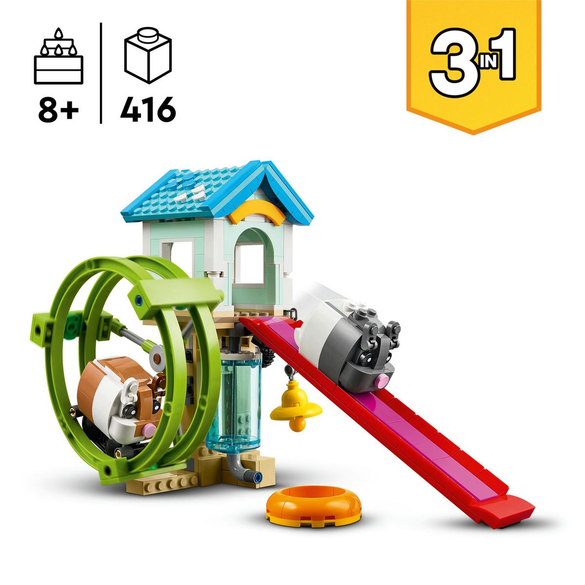 LEGO Creator 3en1 31155 La Roue du Hamster, Jouets Transformables pour Hamster avec Maison et Accessoires