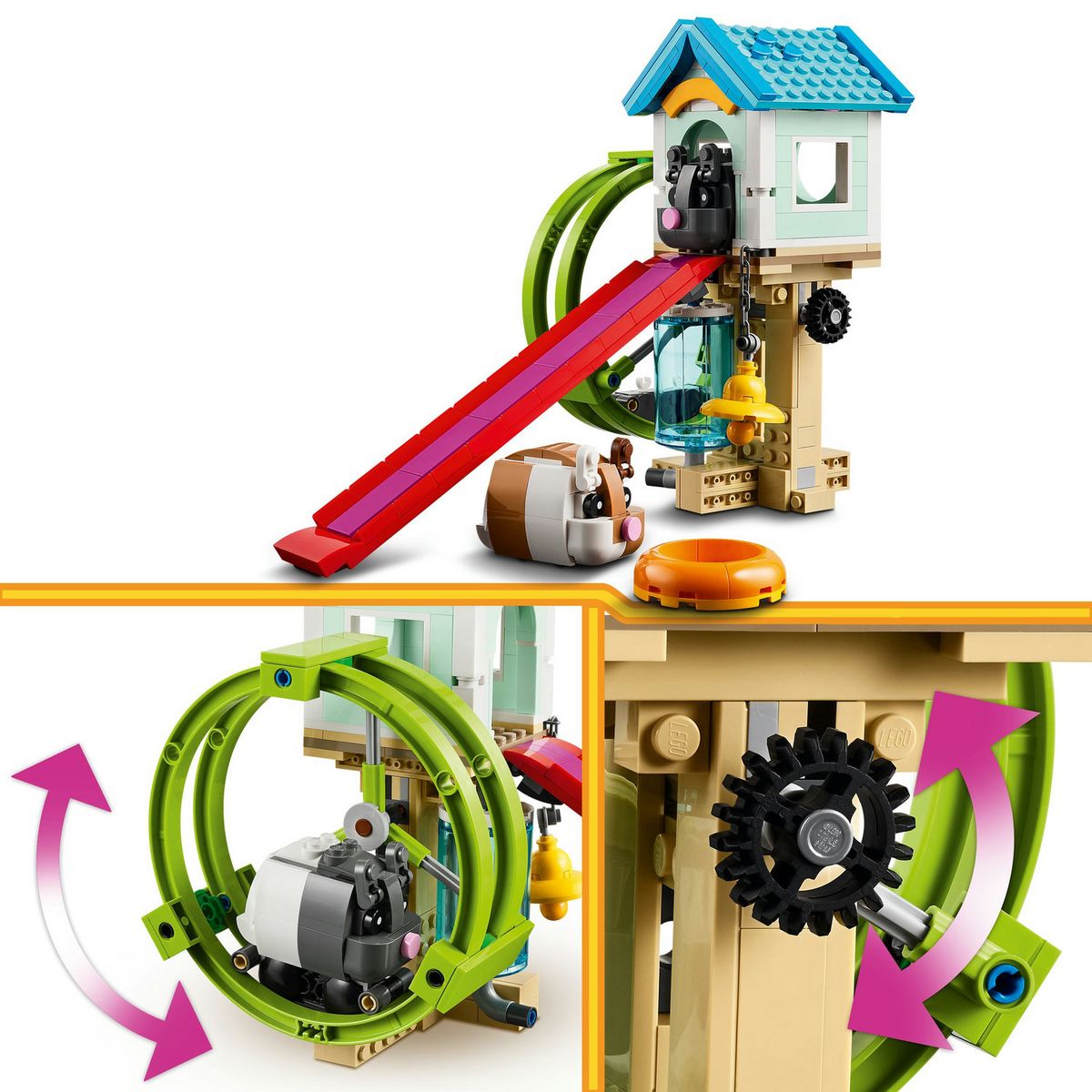 LEGO Creator 3en1 31155 La Roue du Hamster, Jouets Transformables pour Hamster avec Maison et Accessoires
