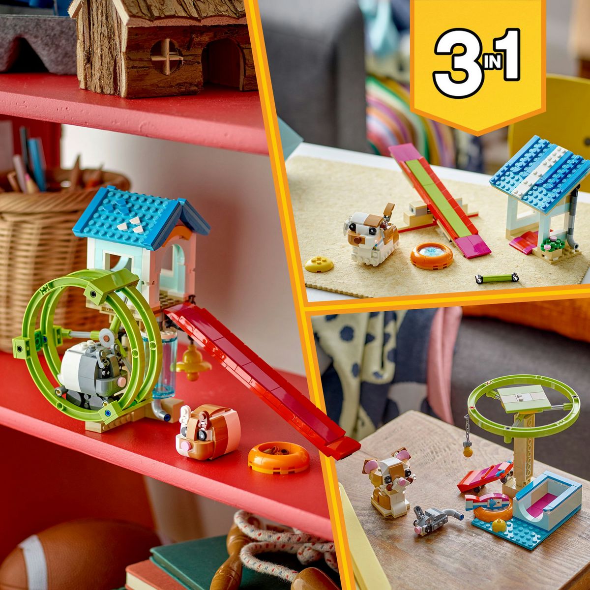 LEGO Creator 3en1 31155 La Roue du Hamster, Jouets Transformables pour Hamster avec Maison et Accessoires