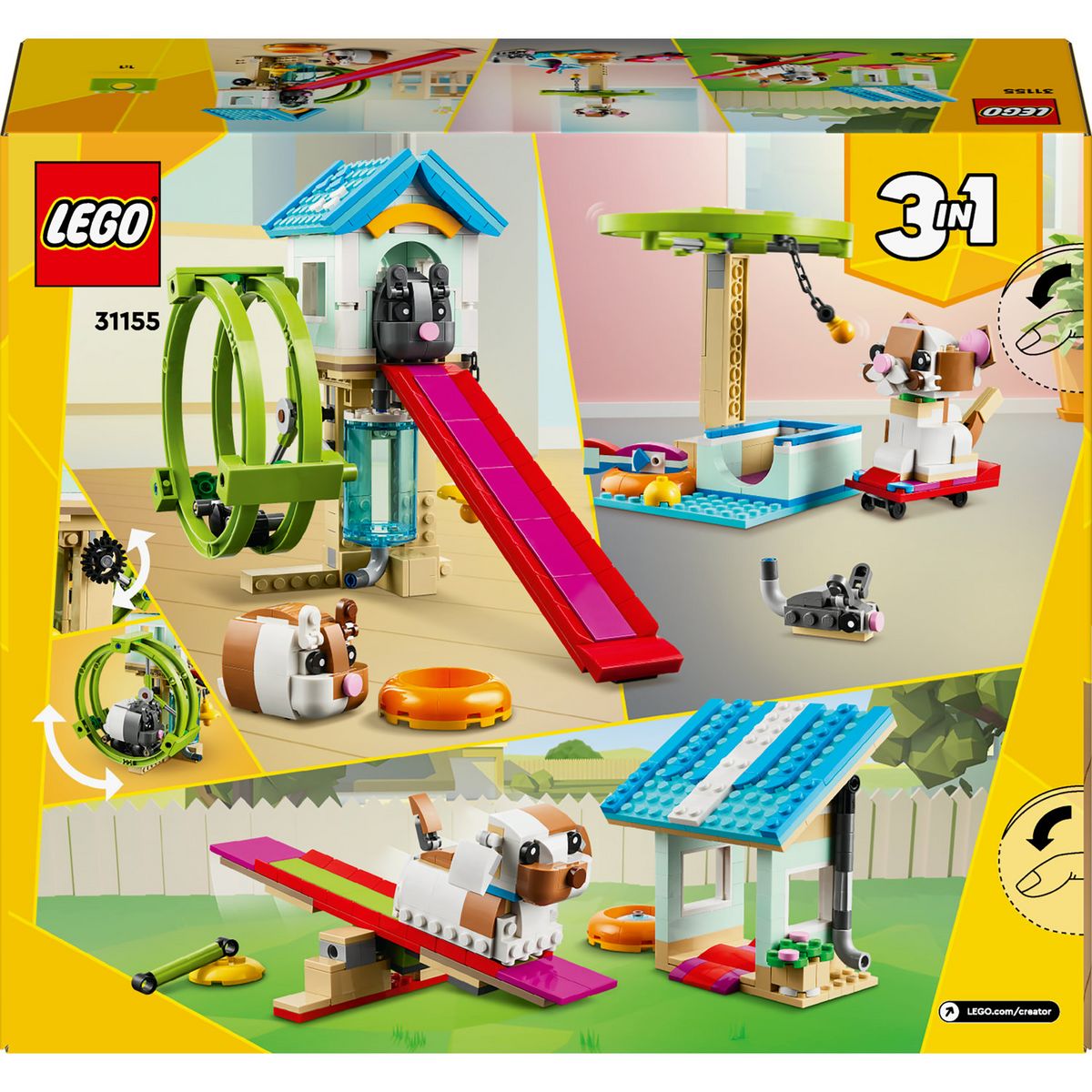 LEGO Creator 3en1 31155 La Roue du Hamster, Jouets Transformables pour Hamster avec Maison et Accessoires