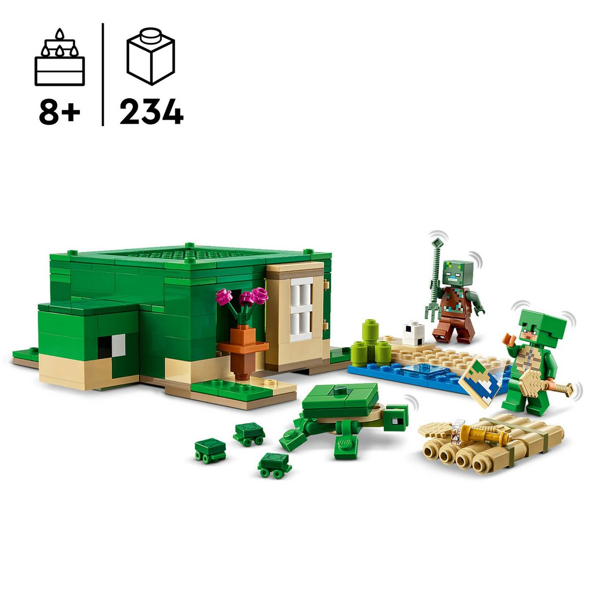 LEGO Minecraft 21254 La Maison de la Plage de la Tortue, Jouet avec Accessoires, Minifigurines des Personnages du Jeu Vidéo