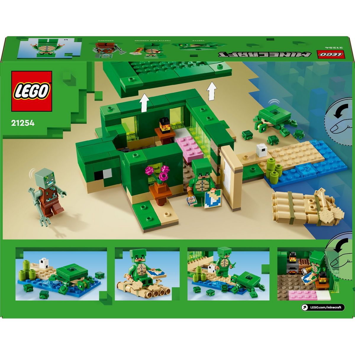 LEGO Minecraft 21254 La Maison de la Plage de la Tortue, Jouet avec Accessoires, Minifigurines des Personnages du Jeu Vidéo