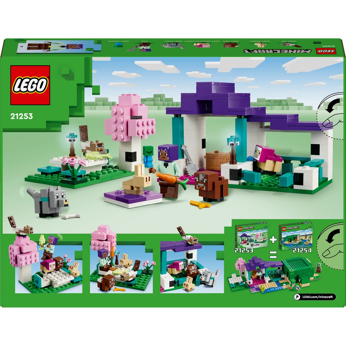 LEGO Minecraft 21253 Le Sanctuaire Animalier, Jouet de Biome Plaine, Minifigurines de Personnages et Figurines d'Animaux
