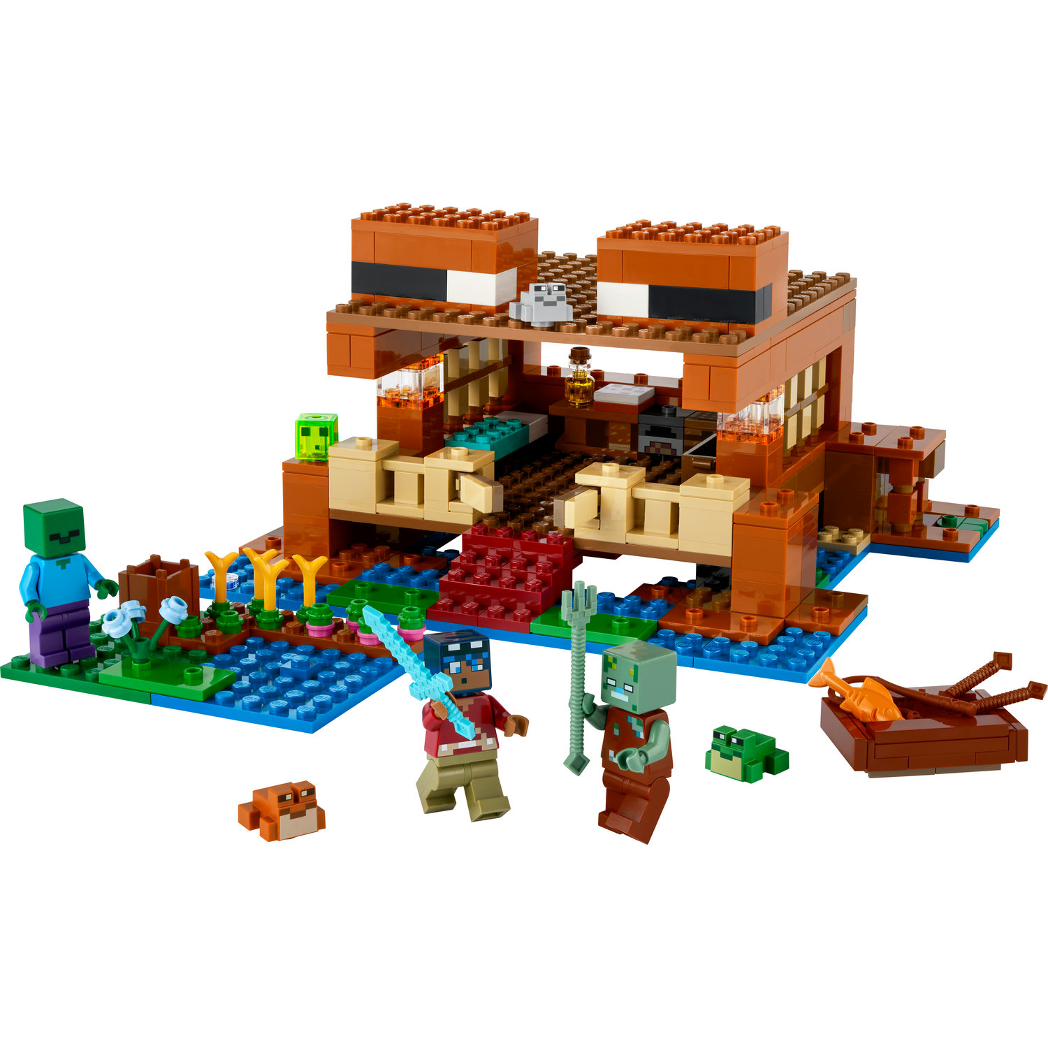 Voir la diapositive 2 : LEGO Minecraft 21256 La Maison de la Grenouille, Jouet avec Figurines d'Animaux, Personnages : Zombie et Explorateur
