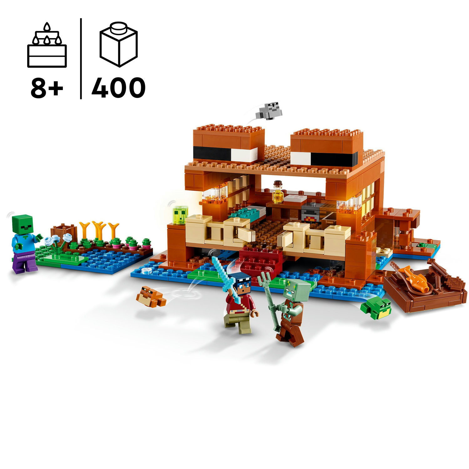 Voir la diapositive 3 : LEGO Minecraft 21256 La Maison de la Grenouille, Jouet avec Figurines d'Animaux, Personnages : Zombie et Explorateur
