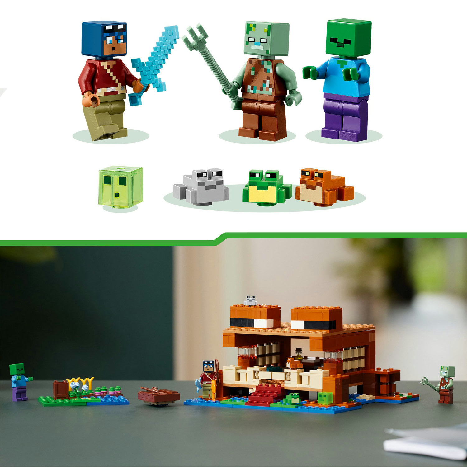 Voir la diapositive 6 : LEGO Minecraft 21256 La Maison de la Grenouille, Jouet avec Figurines d'Animaux, Personnages : Zombie et Explorateur