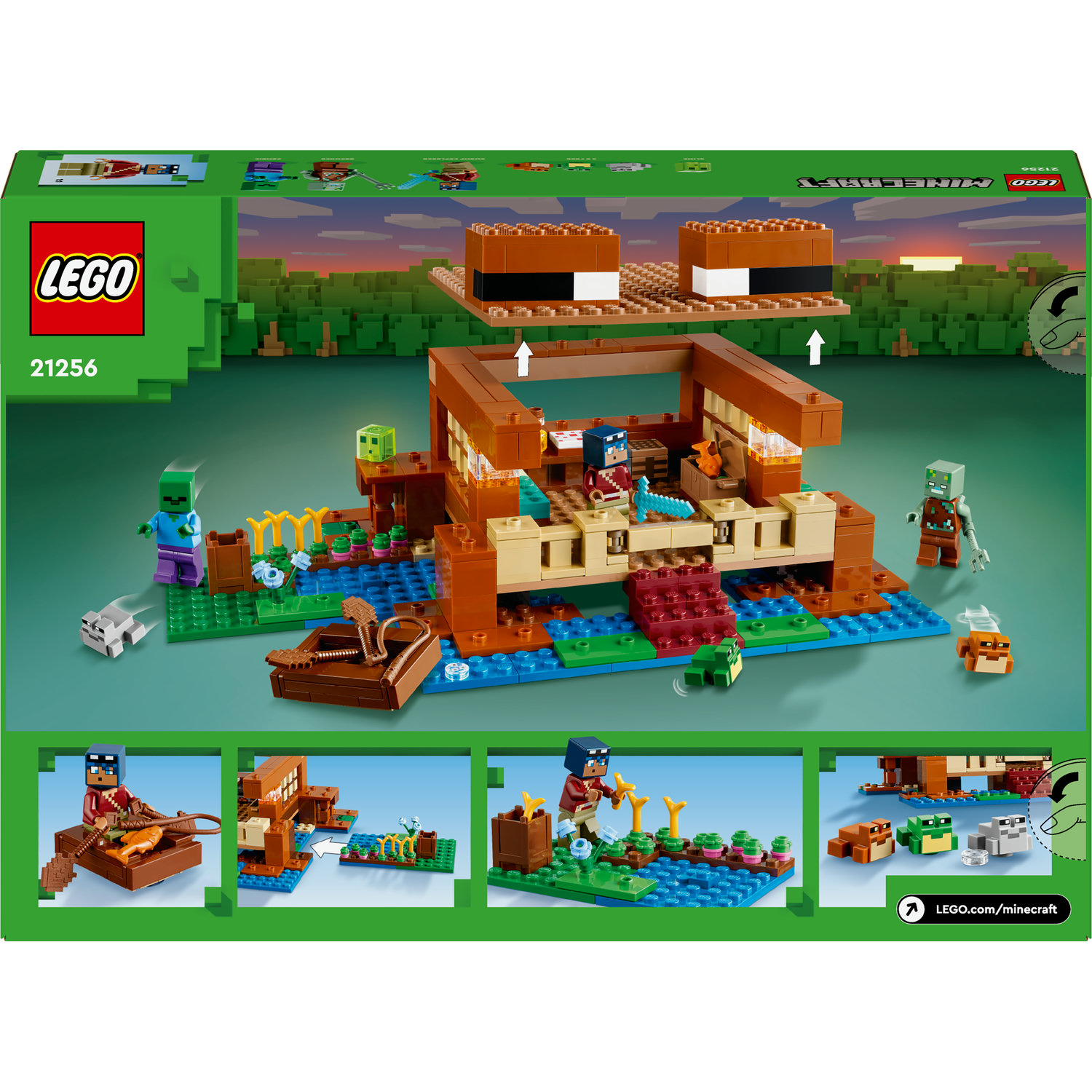 Voir la diapositive 8 : LEGO Minecraft 21256 La Maison de la Grenouille, Jouet avec Figurines d'Animaux, Personnages : Zombie et Explorateur