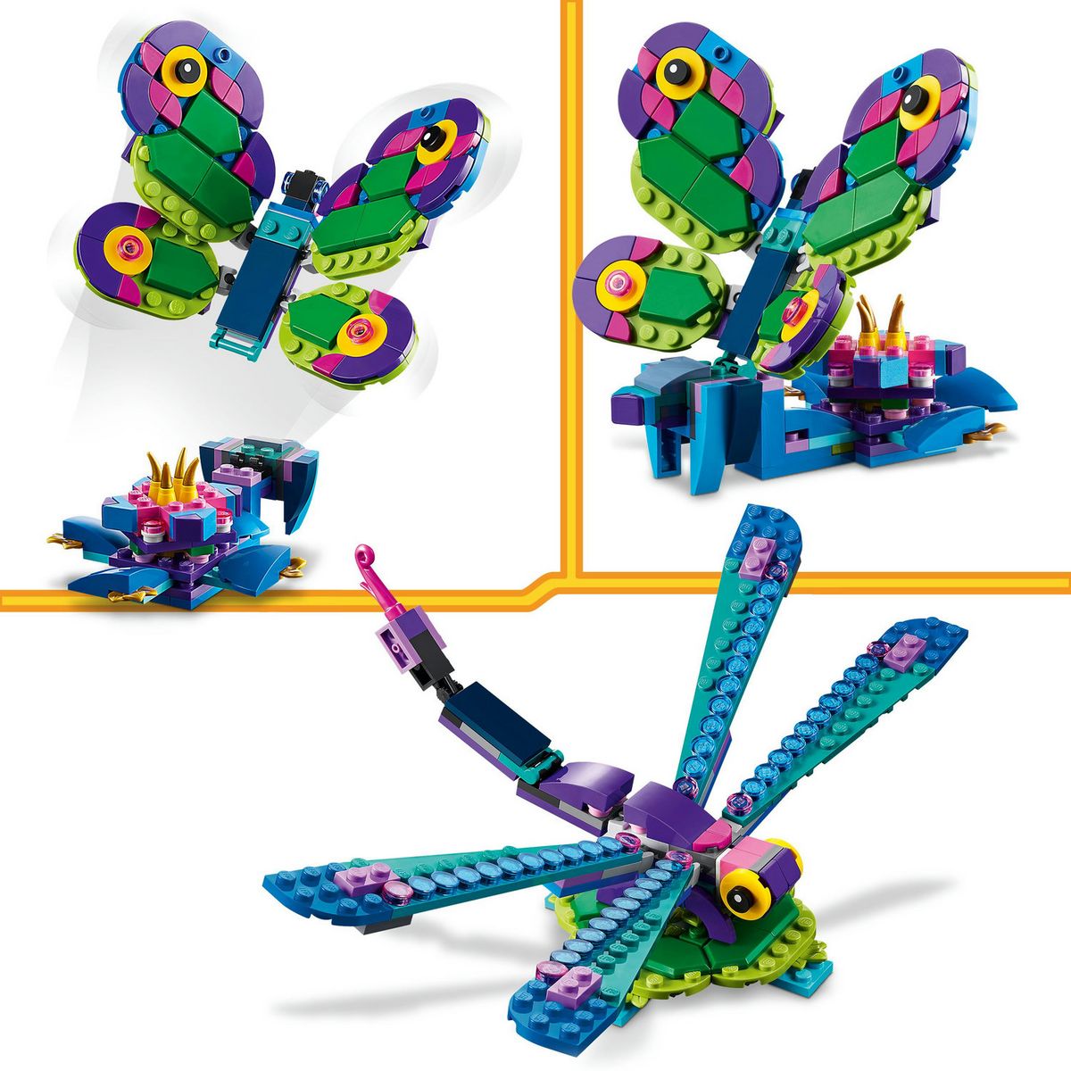 LEGO Creator 3en1 31157 Le Paon Exotique, Jouets Animaux avec Paon, Libellule et Papillon, pour la Chambre d'Enfant