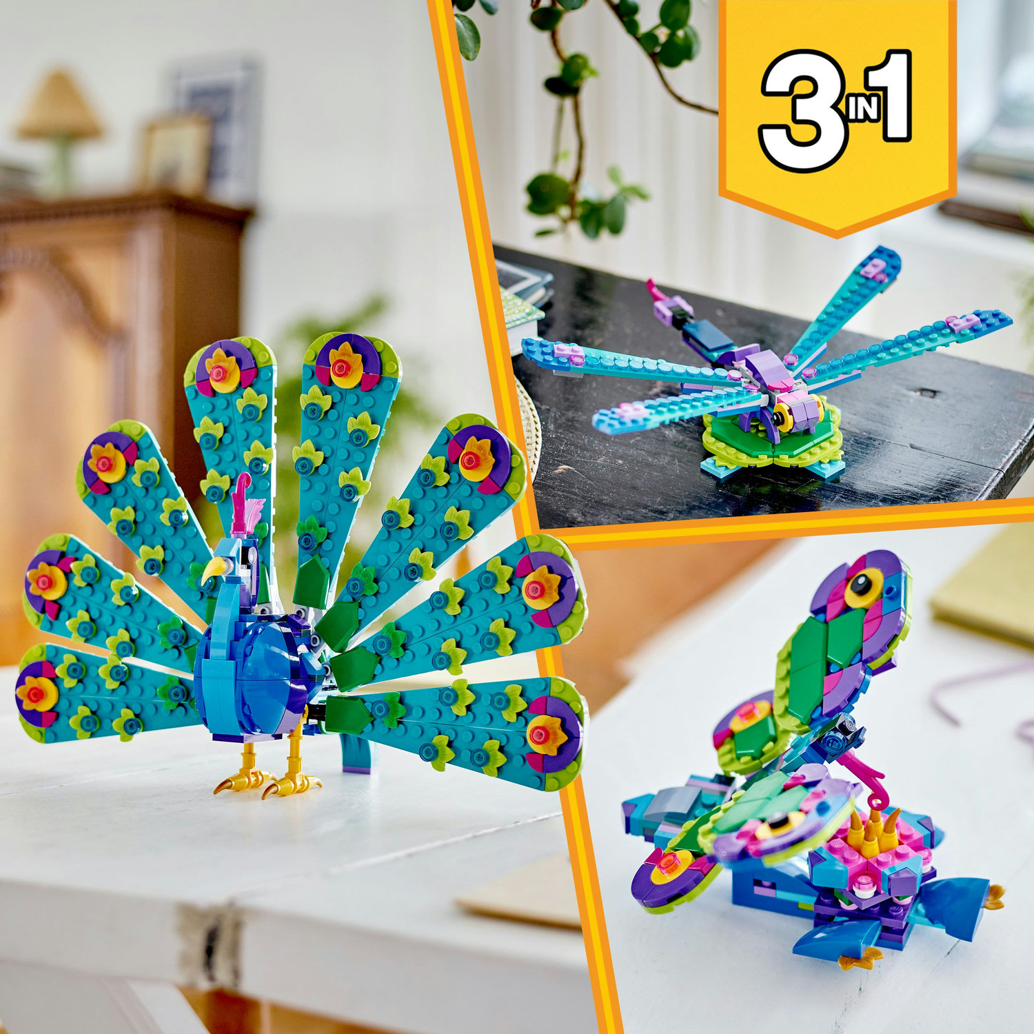 Voir la diapositive 6 : LEGO Creator 3en1  31157 Le Paon Exotique, Jouets Animaux avec Paon, Libellule et Papillon, pour la Chambre d'Enfant