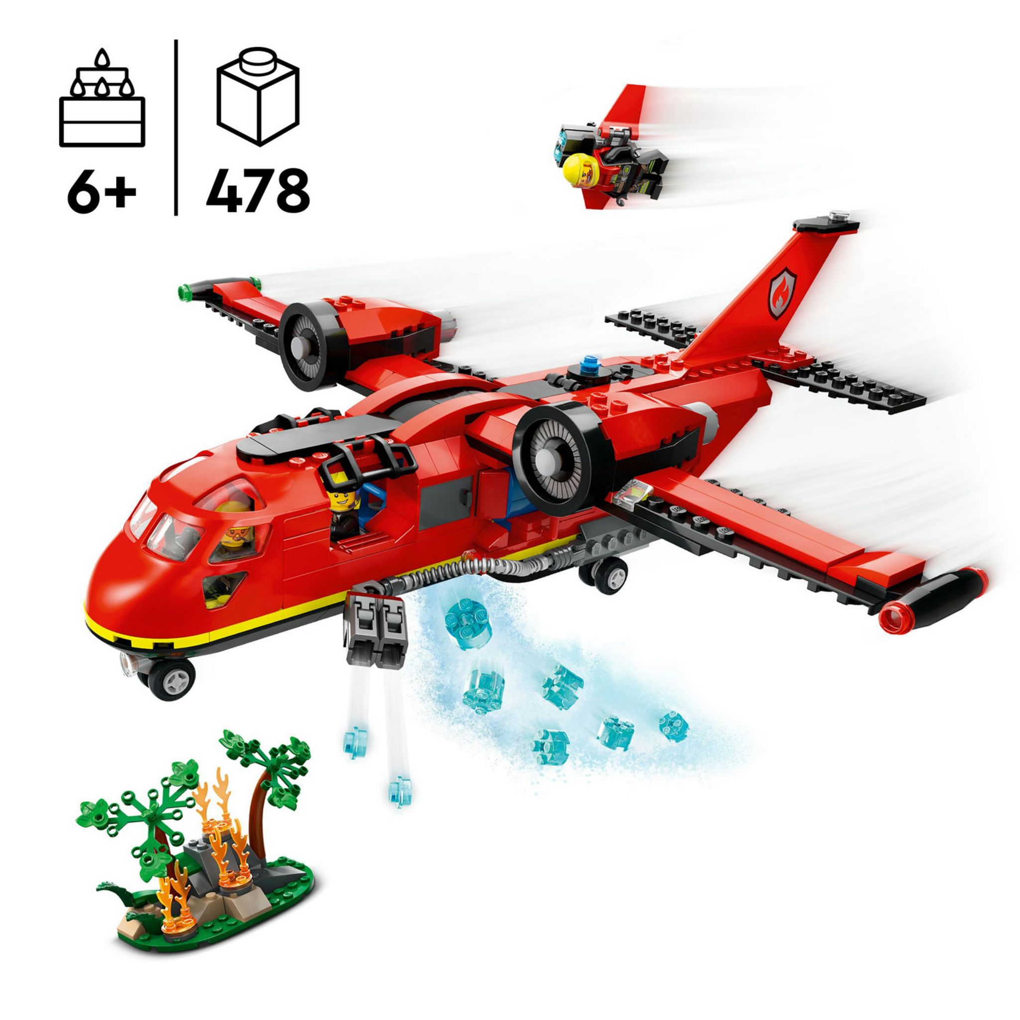 Voir la diapositive 3 : LEGO City 60413 L'Avion de Sauvetage des Pompiers, Jouet avec 3 Minifigurines de Pilote, Pompière